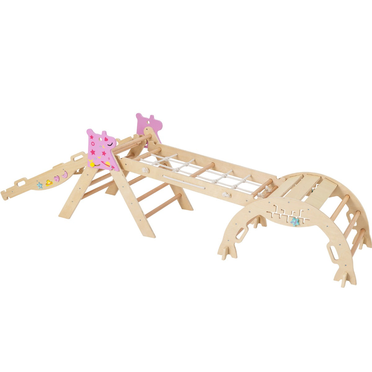 Livsk costway driehoekige set 8 in 1 opvouwbaar klimspeelgoed montessori houten klimset naturel 1 1