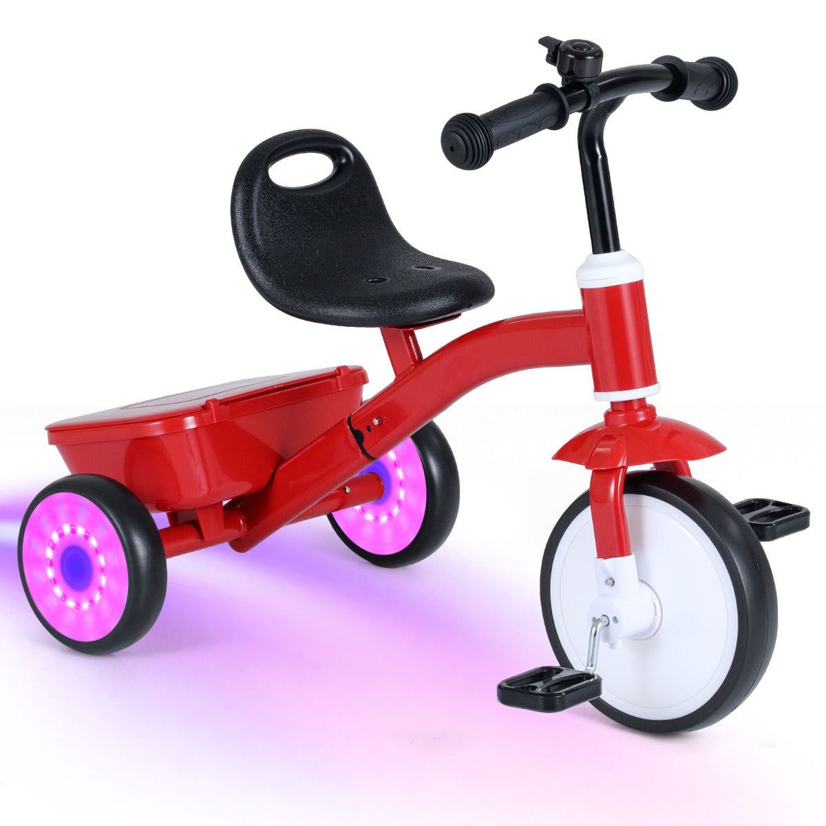 Livsk costway driewieler voor peuters loopfiets met lichtgevende wielen opbergbox afneembare pedalen kinderfiets