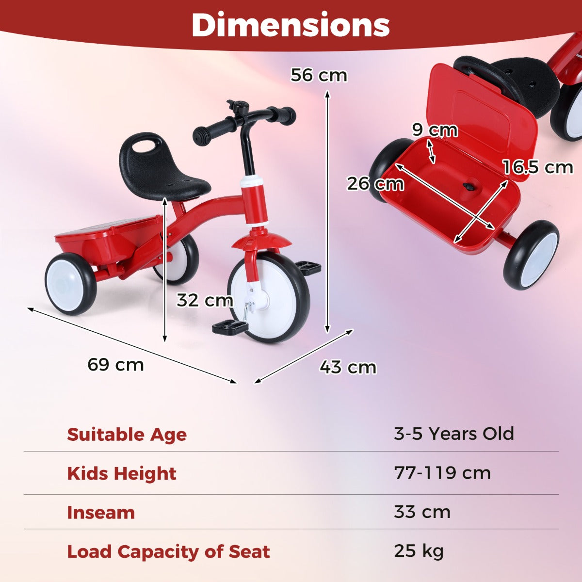 Livsk costway driewieler voor peuters loopfiets met lichtgevende wielen opbergbox afneembare pedalen kinderfiets 2