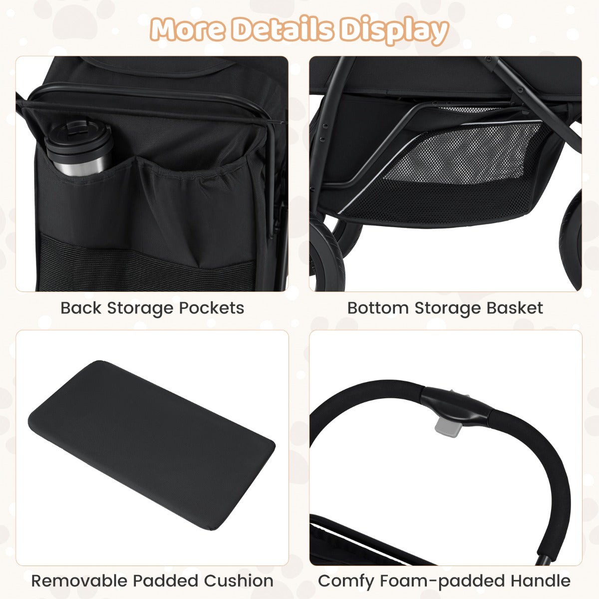 Livsk costway driewielige trolley voor huisdieren geschikt voor kleine tot middelgrote honden met een opvouwbare kattenmand 4