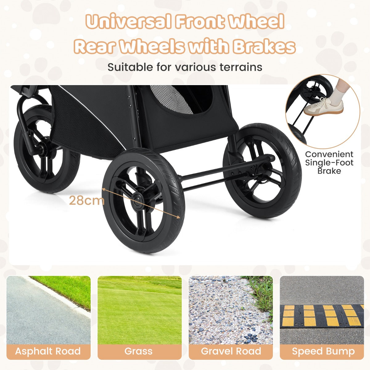 Livsk costway driewielige trolley voor huisdieren geschikt voor kleine tot middelgrote honden met een opvouwbare kattenmand grijs 3