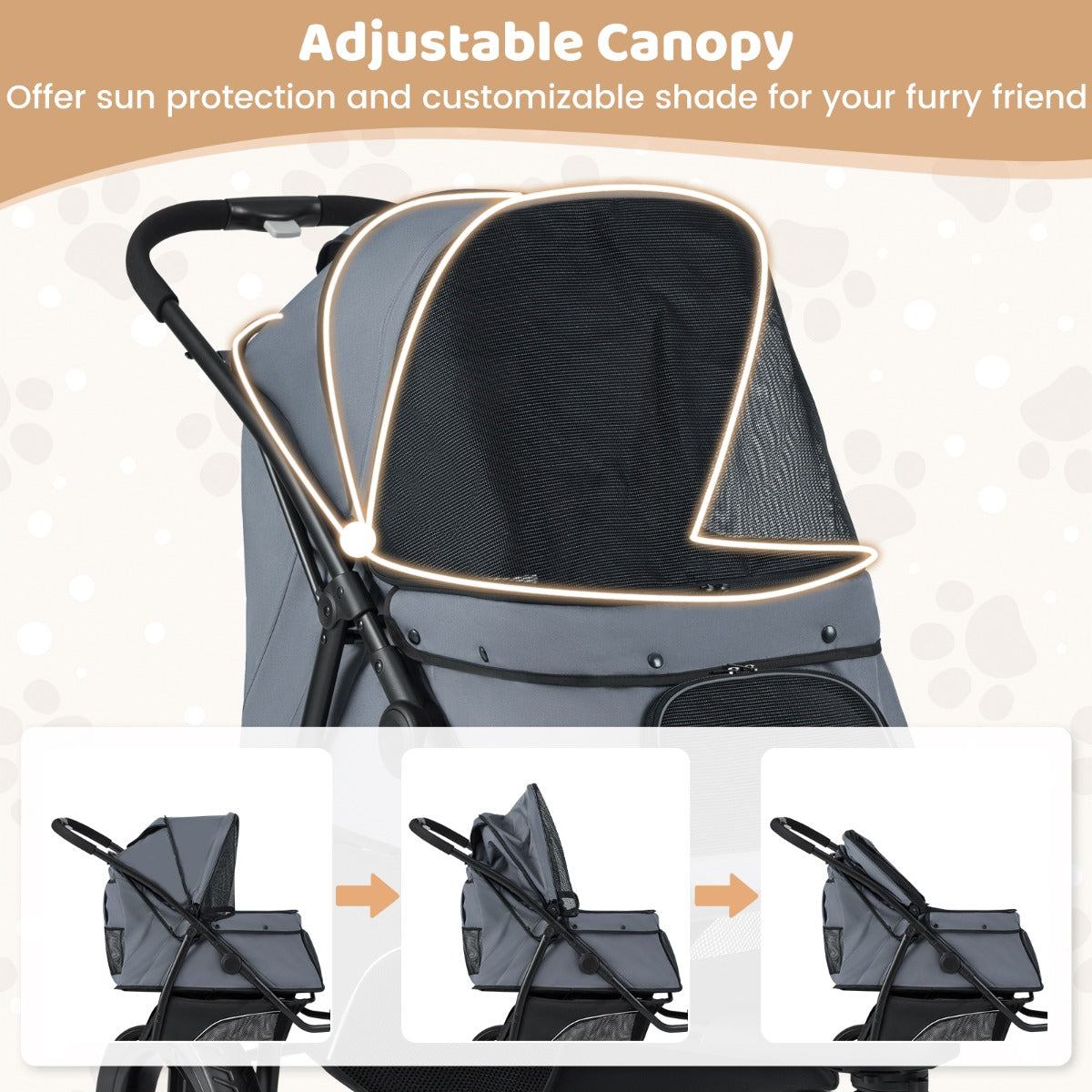 Livsk costway driewielige trolley voor huisdieren geschikt voor kleine tot middelgrote honden met een opvouwbare kattenmand grijs 6