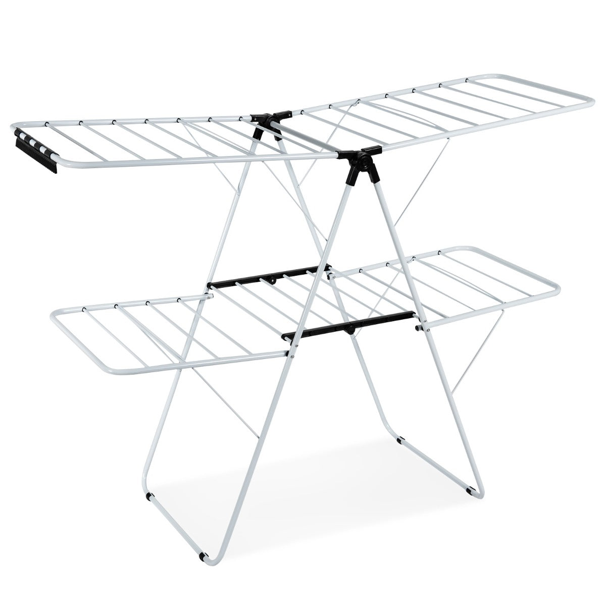 LIVSK Opvouwbare Droogtrommel - Verstelbare Vleugels - Gepoedercoat Stalen Frame - Tot 20 kg - Voor Binnen en Buiten - Wit + Zwart