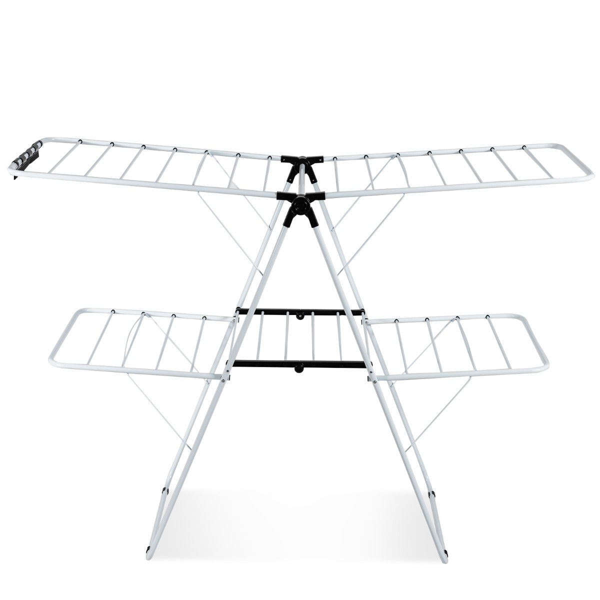 LIVSK Opvouwbare Droogtrommel - Verstelbare Vleugels - Gepoedercoat Stalen Frame - Tot 20 kg - Voor Binnen en Buiten - Wit + Zwart