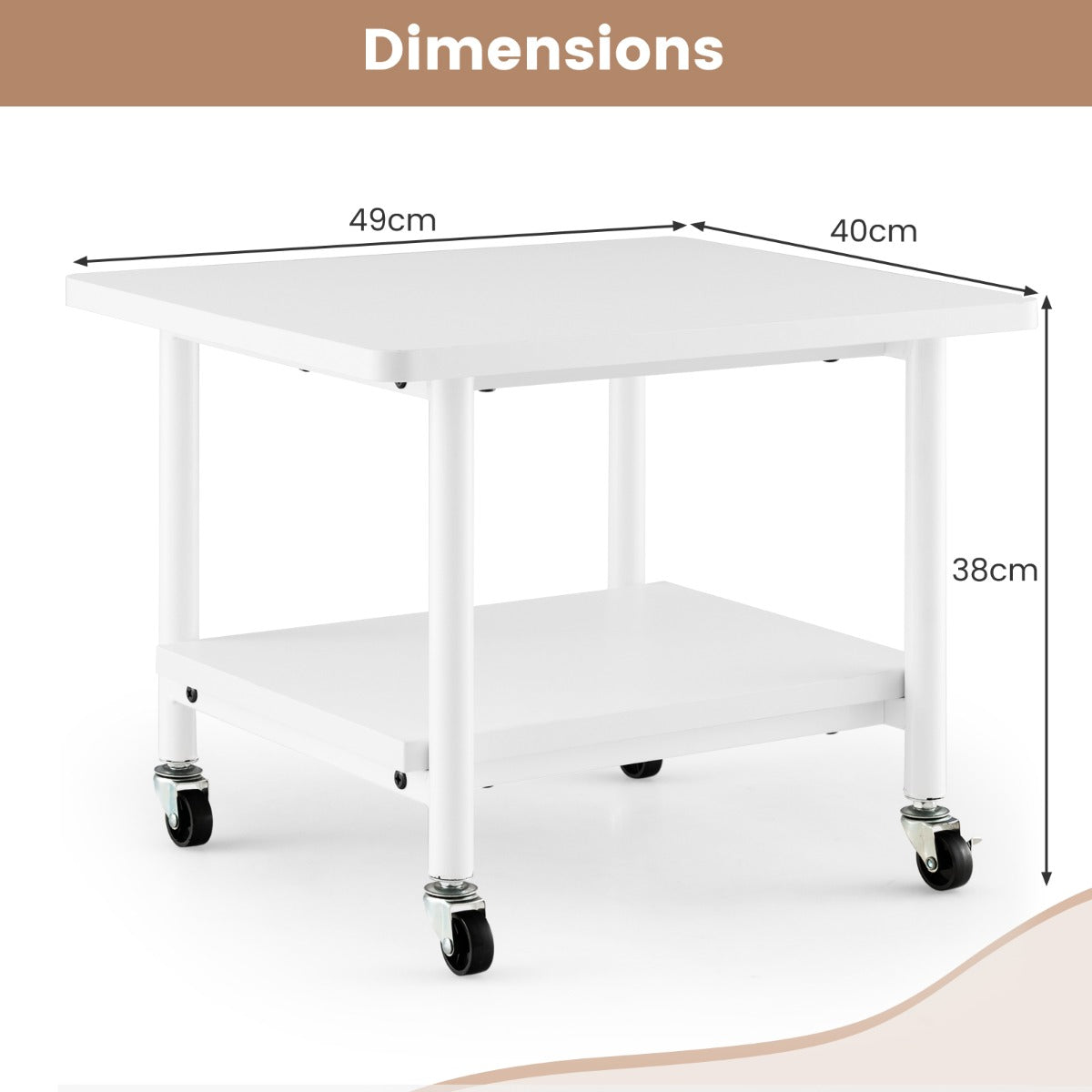 LIVSK Printertafel - 2 Niveaus - Vergrendelbare Wielen - Duurzaam en Waterdicht - Tot 55 kg - Wit