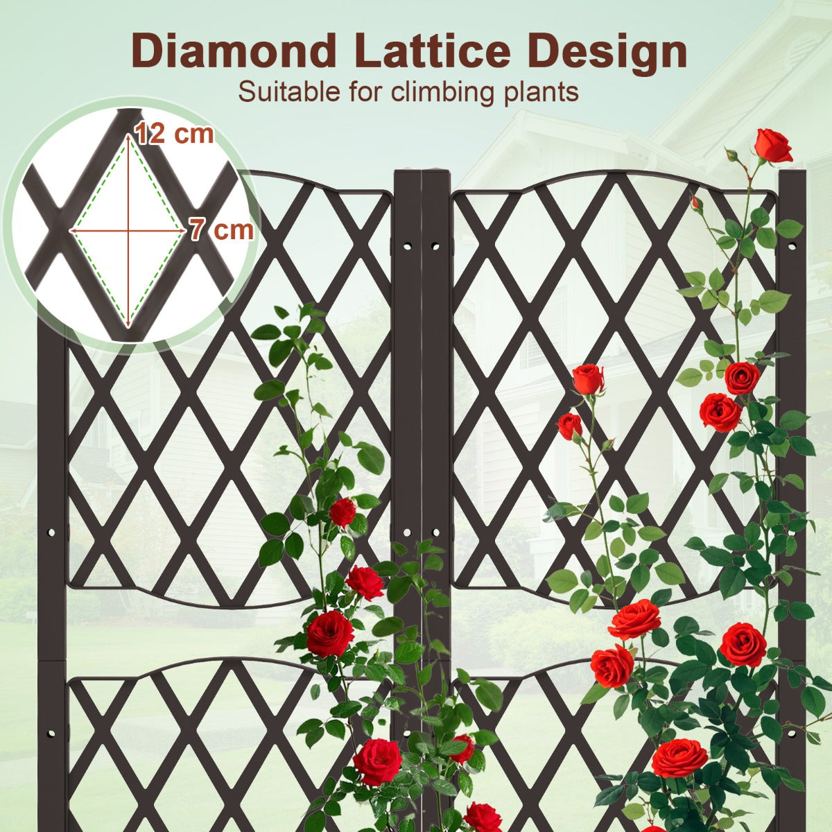 LIVSK Plantenbak met Trellis - Ruitvormig - Zelfbewaterend - Weerbestendig PE-materiaal - 80 x 40 x 122 cm - Bruin