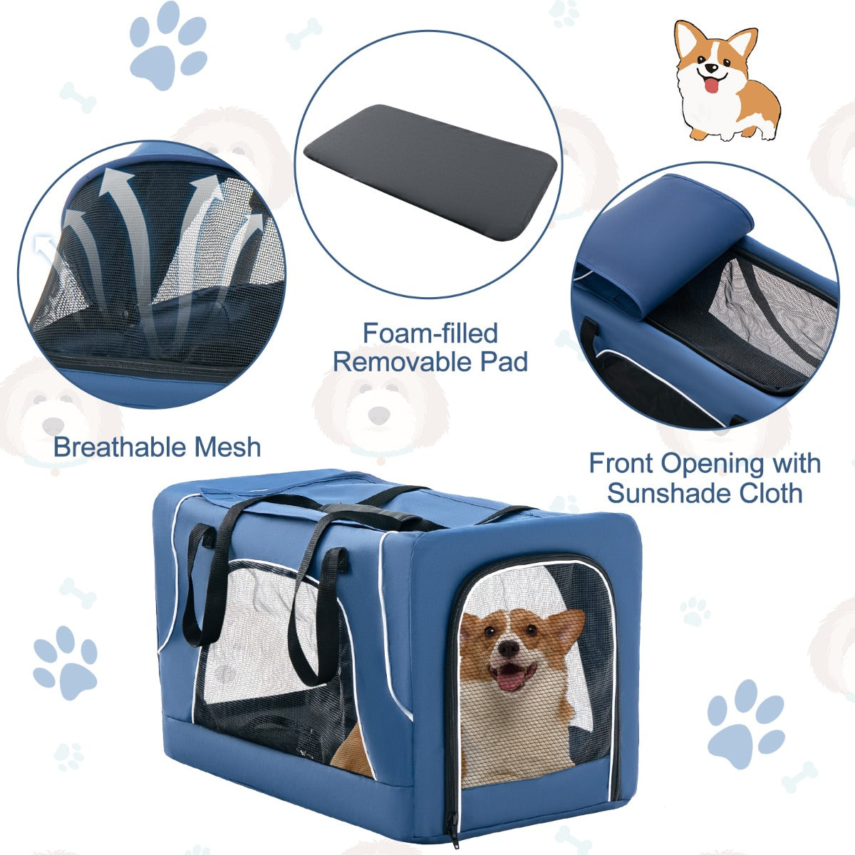 LIVSK 3-in-1 Kinderwagen voor Huisdieren - Opvouwbaar - Afneembare Dragers - Ademend Gaas - 53 x 84 x 105 cm - Blauw