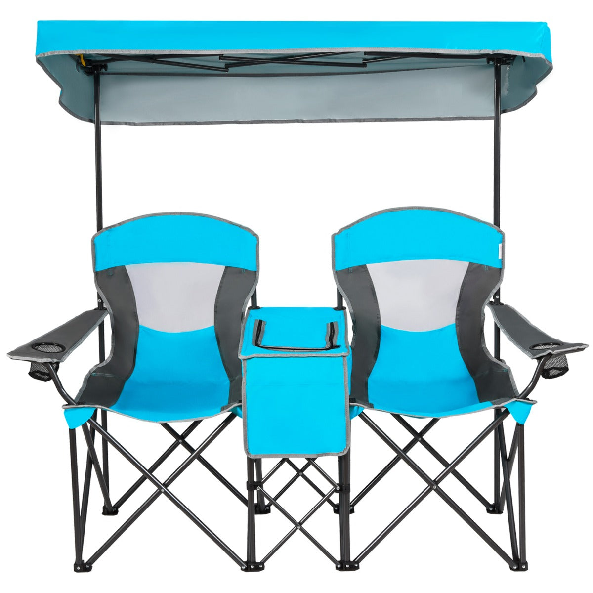 LIVSK 2-zits campingstoel met afneembare zonnekap - Draagtas - Ingebouwde tafel - Tot 240 kg - Oxford stof - Marineblauw