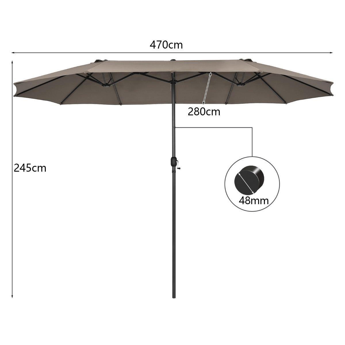 LIVSK Dubbele Terrasparasol 470 x 280 x 245 cm - UV-Bescherming - Handslinger - Duurzaam - Bruin