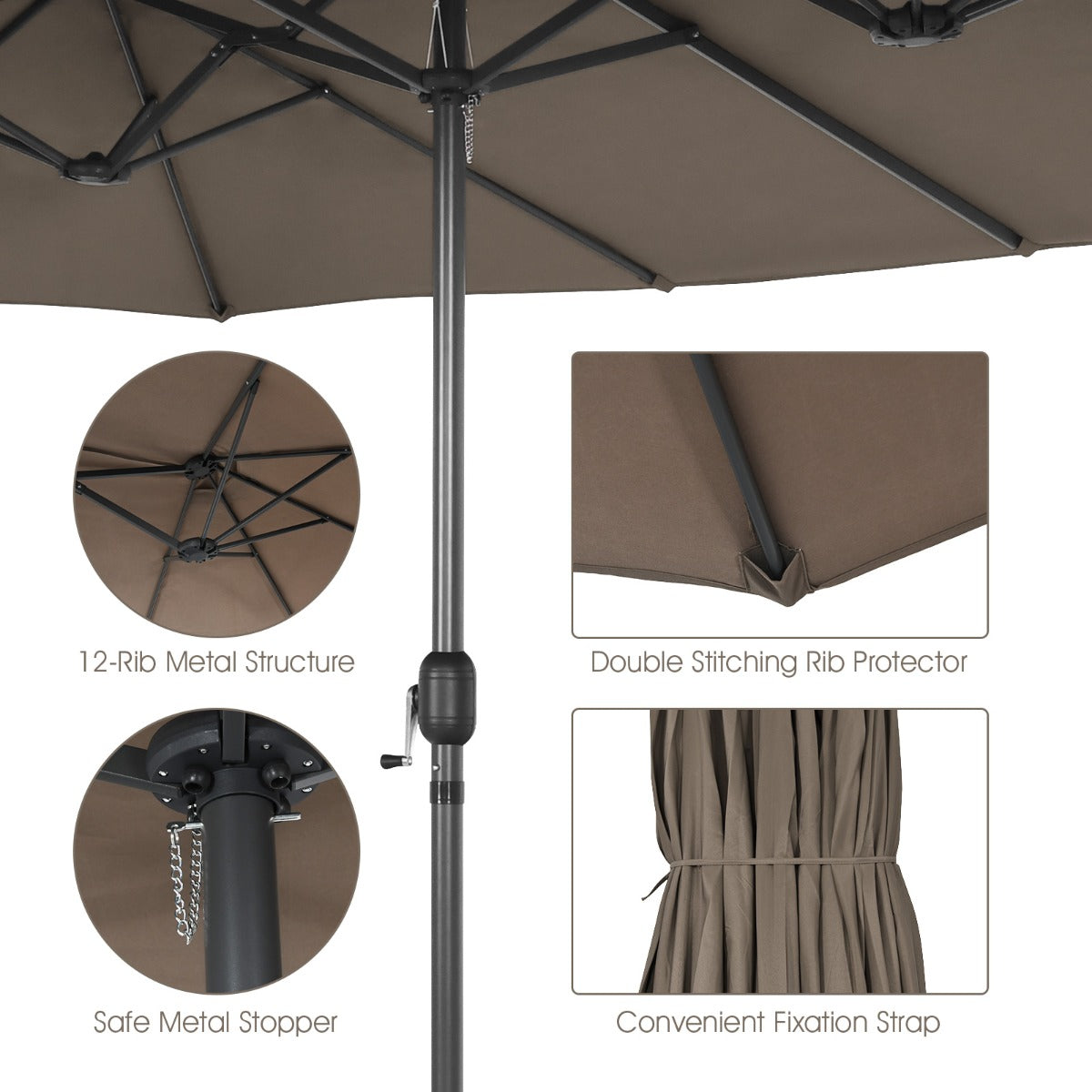 LIVSK Dubbele Terrasparasol 470 x 280 x 245 cm - UV-Bescherming - Handslinger - Duurzaam - Bruin