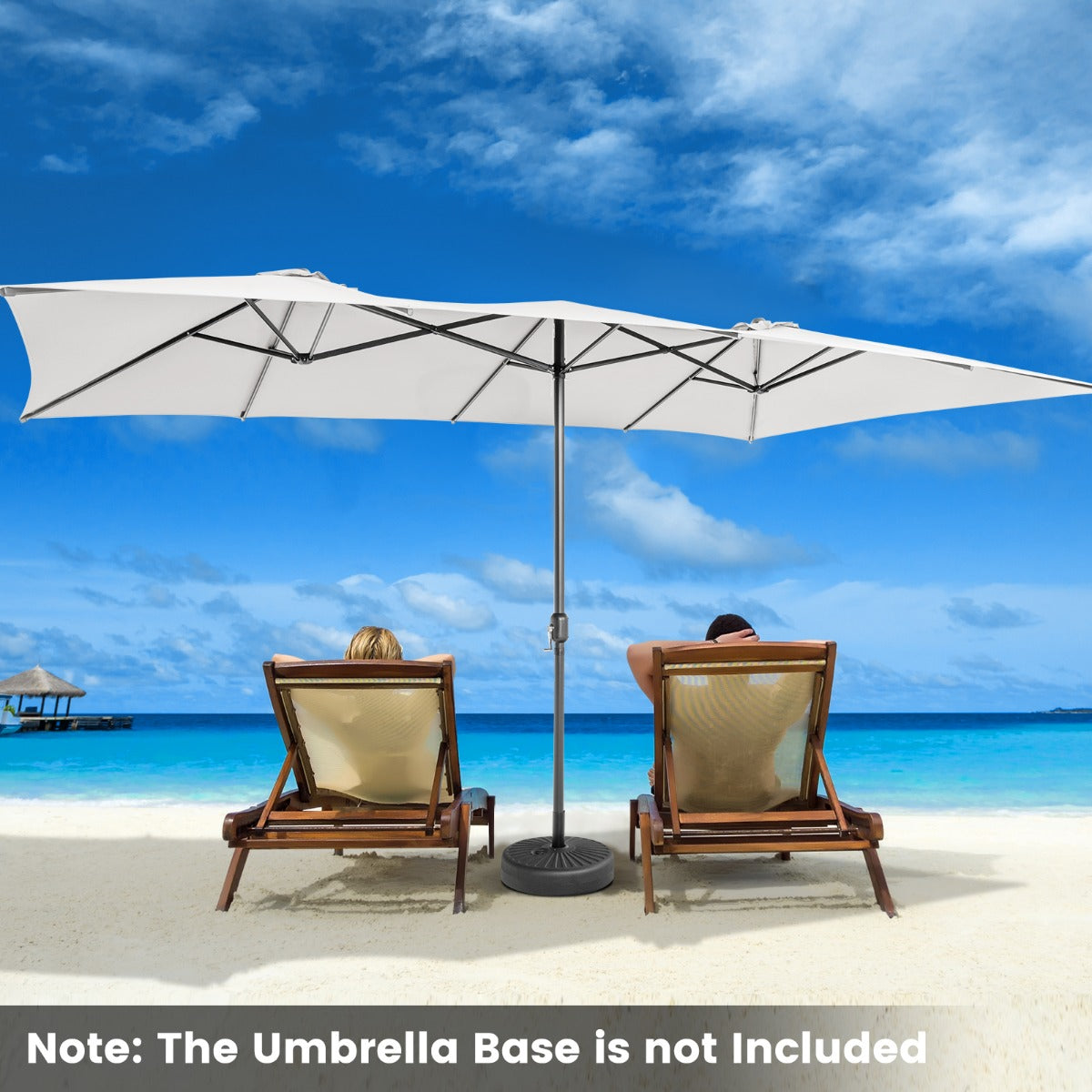 LIVSK Dubbelzijdige Parasol - 426 x 265 x 260 cm - UV-Bescherming - Handig Zwengelmechanisme - Stevige Metaalstructuur - Beige