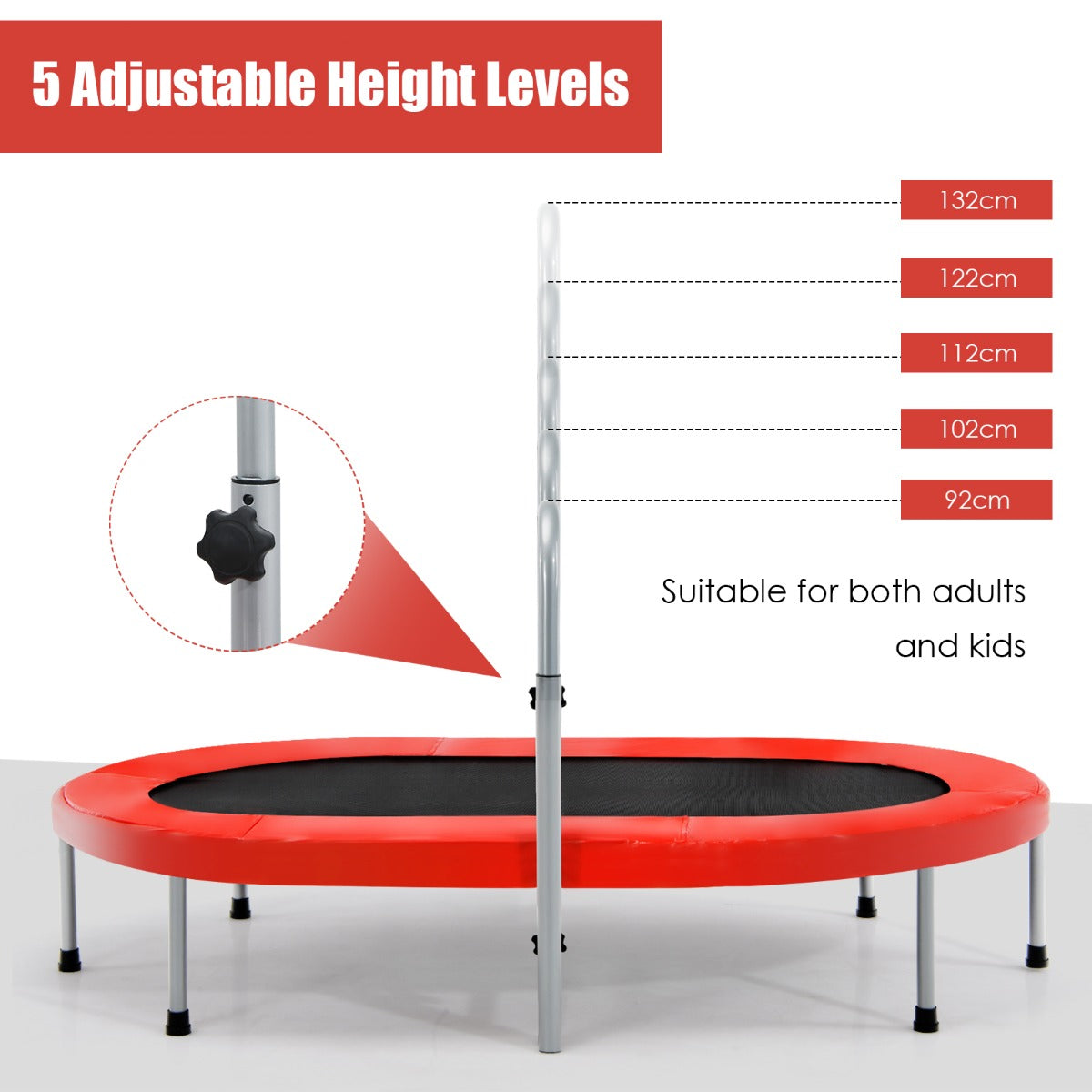 LIVSK Dubbele Trampoline - Geschikt voor 2 Personen - 32 Sterke Veren - Verstelbaar Handvat - Tot 150 kg - Rood