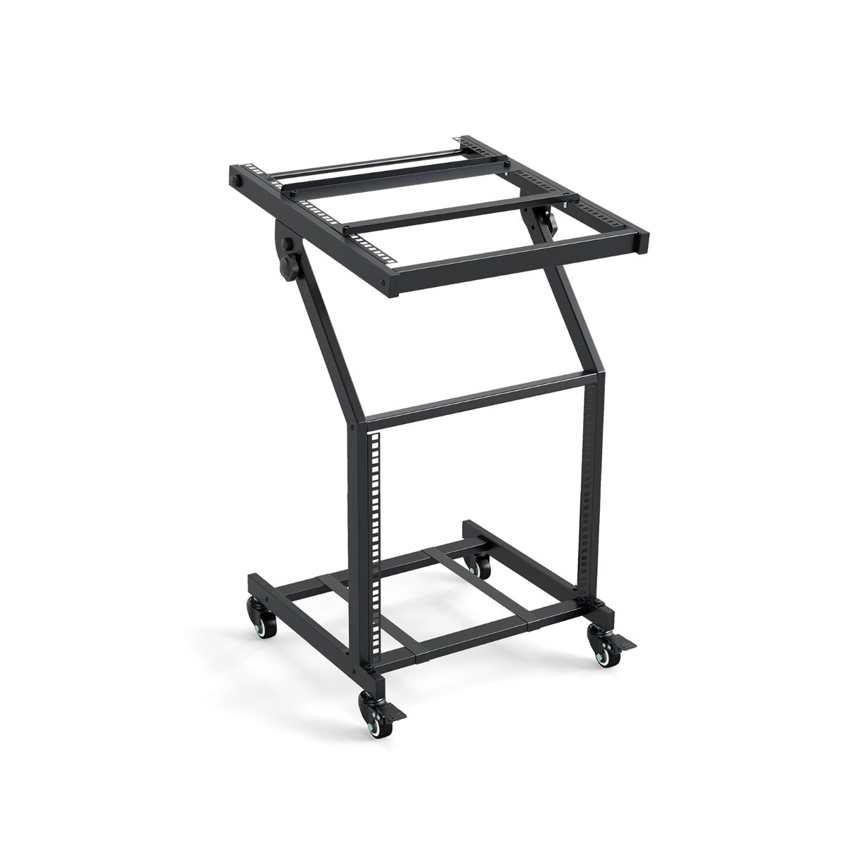 Livsk costway dubbelwandig audiorek 9u dj mixerstandaard met verstelbare dwarsbalk en vergrendelbare zwenkwielen 1 1