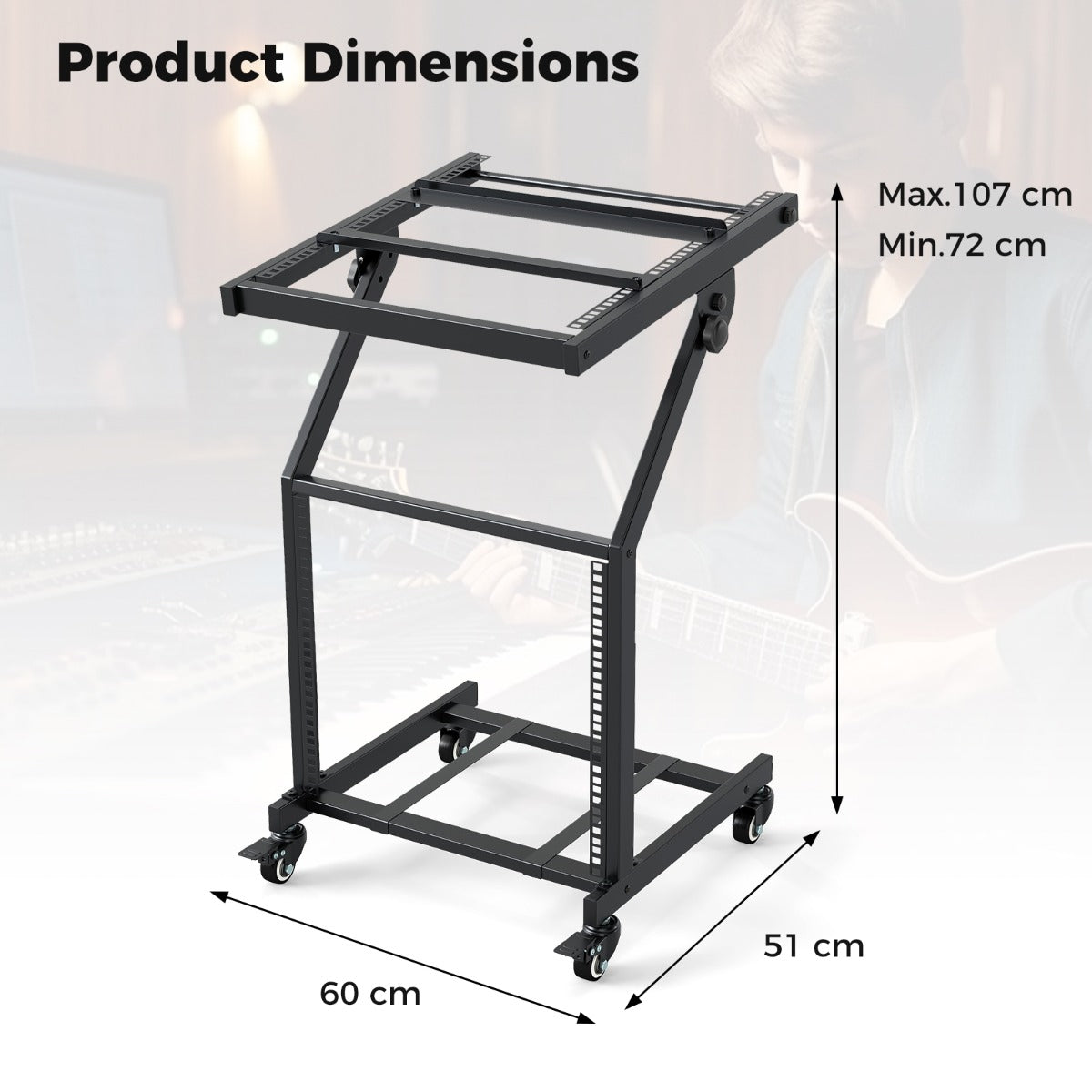 Livsk costway dubbelwandig audiorek 9u dj mixerstandaard met verstelbare dwarsbalk en vergrendelbare zwenkwielen 2