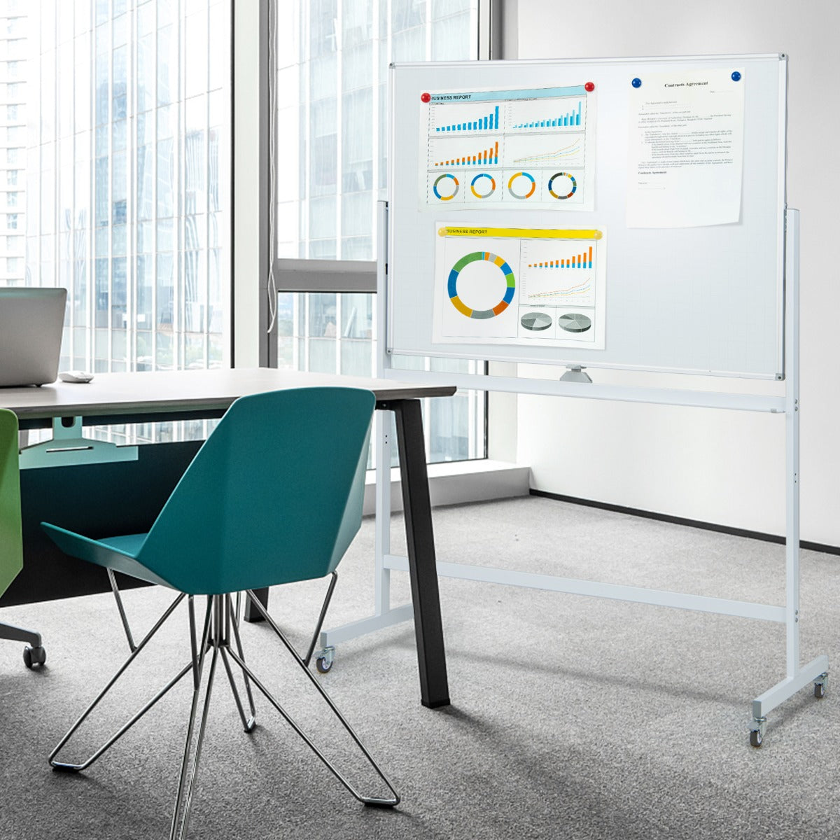LIVSK Dubbelzijdig Verstelbaar Whiteboard - Hoogte 161-181 cm - Inclusief 6 Stiften en Magneten - Voor Onderwijs en Presentaties