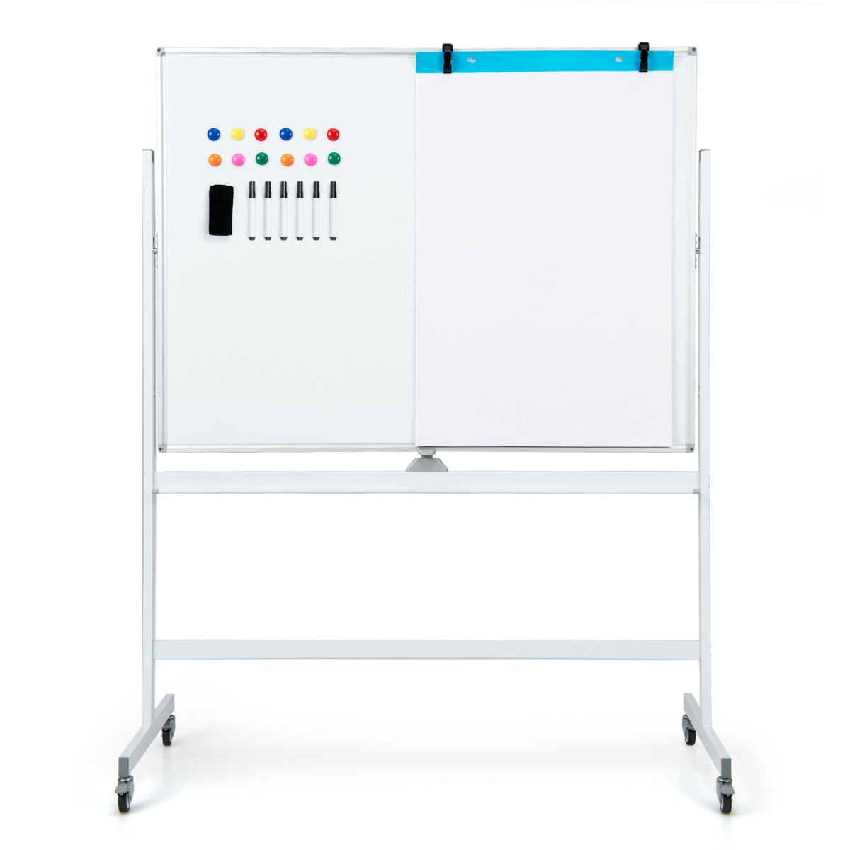 LIVSK Dubbelzijdig Verstelbaar Whiteboard - Hoogte 161-181 cm - Inclusief 6 Stiften en Magneten - Voor Onderwijs en Presentaties