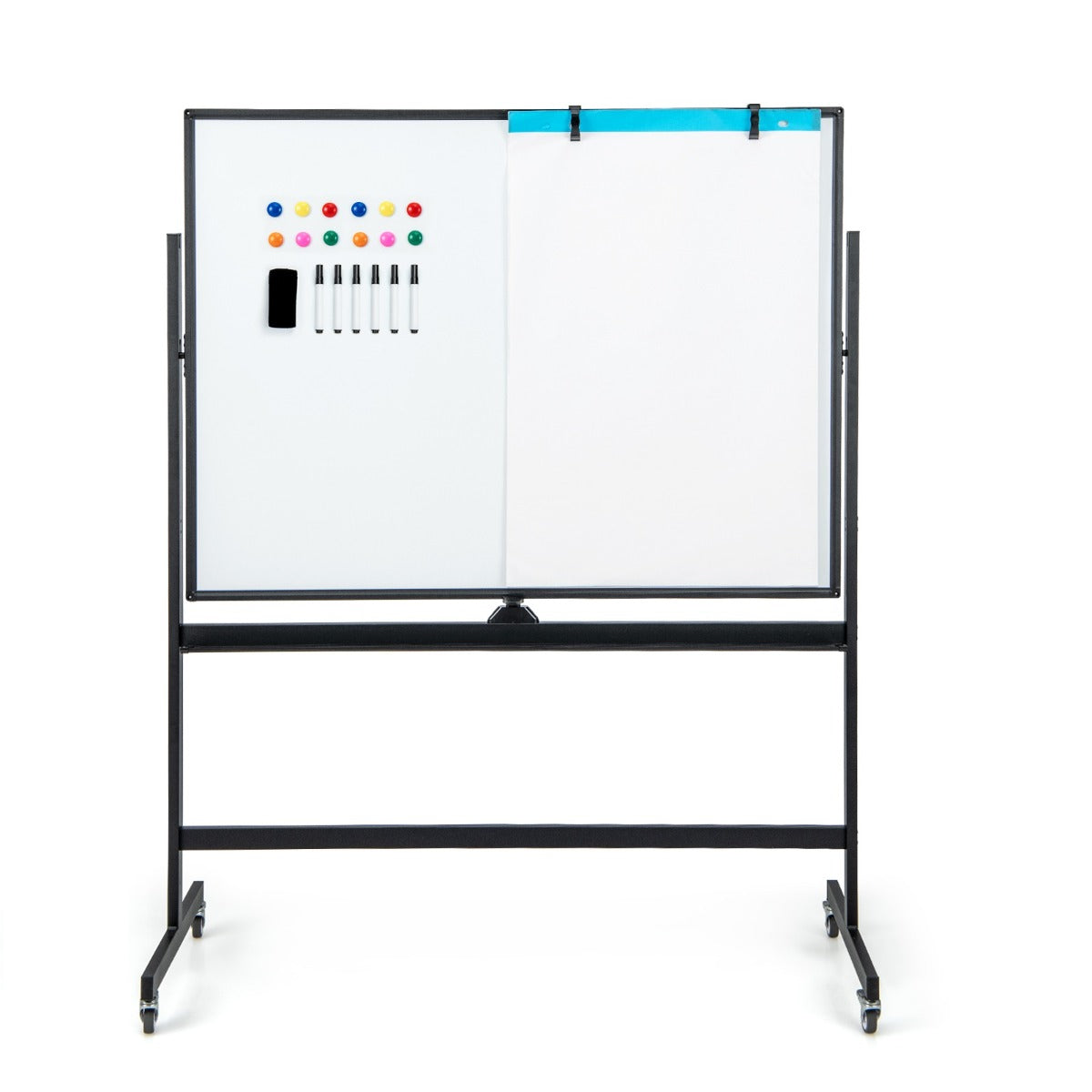 LIVSK Dubbelzijdig Whiteboard - Verstelbare Hoogte 161/181 cm - Magnetisch en Afwasbaar - Inclusief Accessoires - Zwart