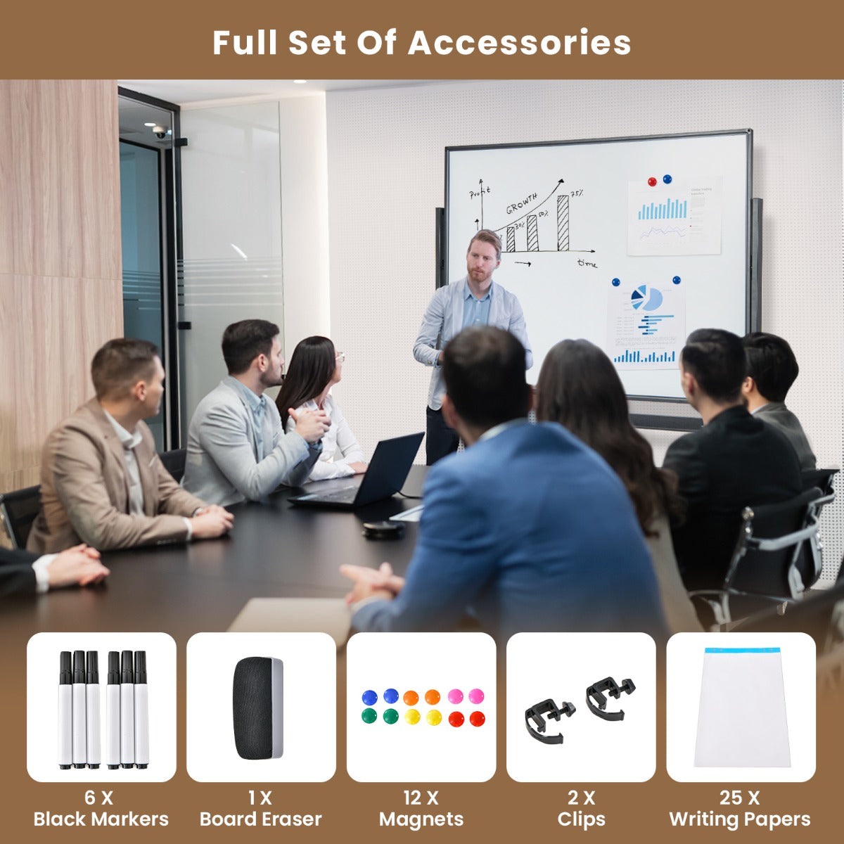 LIVSK Dubbelzijdig Whiteboard - Verstelbare Hoogte 161/181 cm - Magnetisch en Afwasbaar - Inclusief Accessoires - Zwart