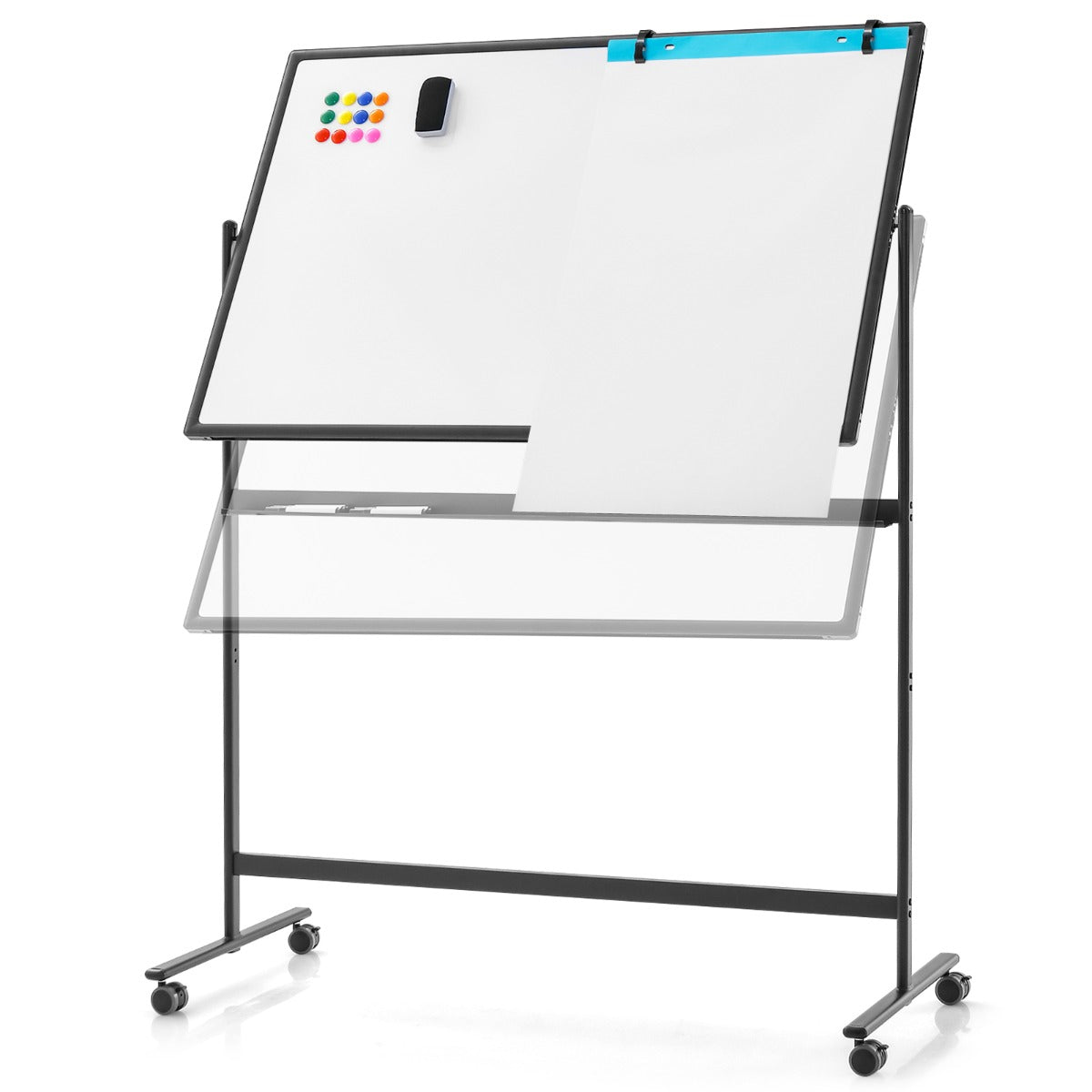 LIVSK Verstelbaar Dubbelzijdig Magnetisch Whiteboard - Hoogte 145-173 cm - 360° Draaibaar - Robuust Aluminium - Zwart + Wit