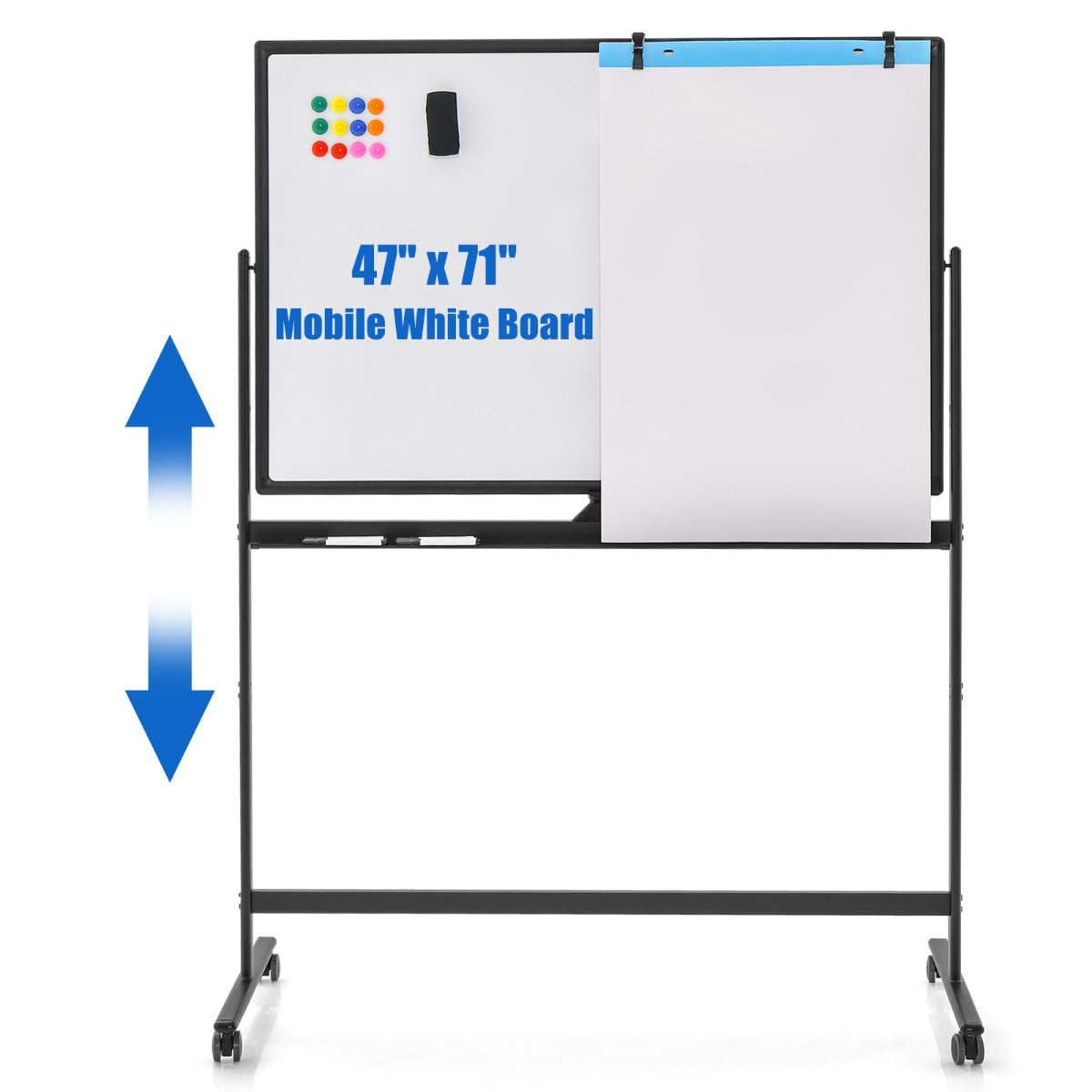 LIVSK Verstelbaar Dubbelzijdig Magnetisch Whiteboard - Hoogte 145-173 cm - 360° Draaibaar - Robuust Aluminium - Zwart + Wit
