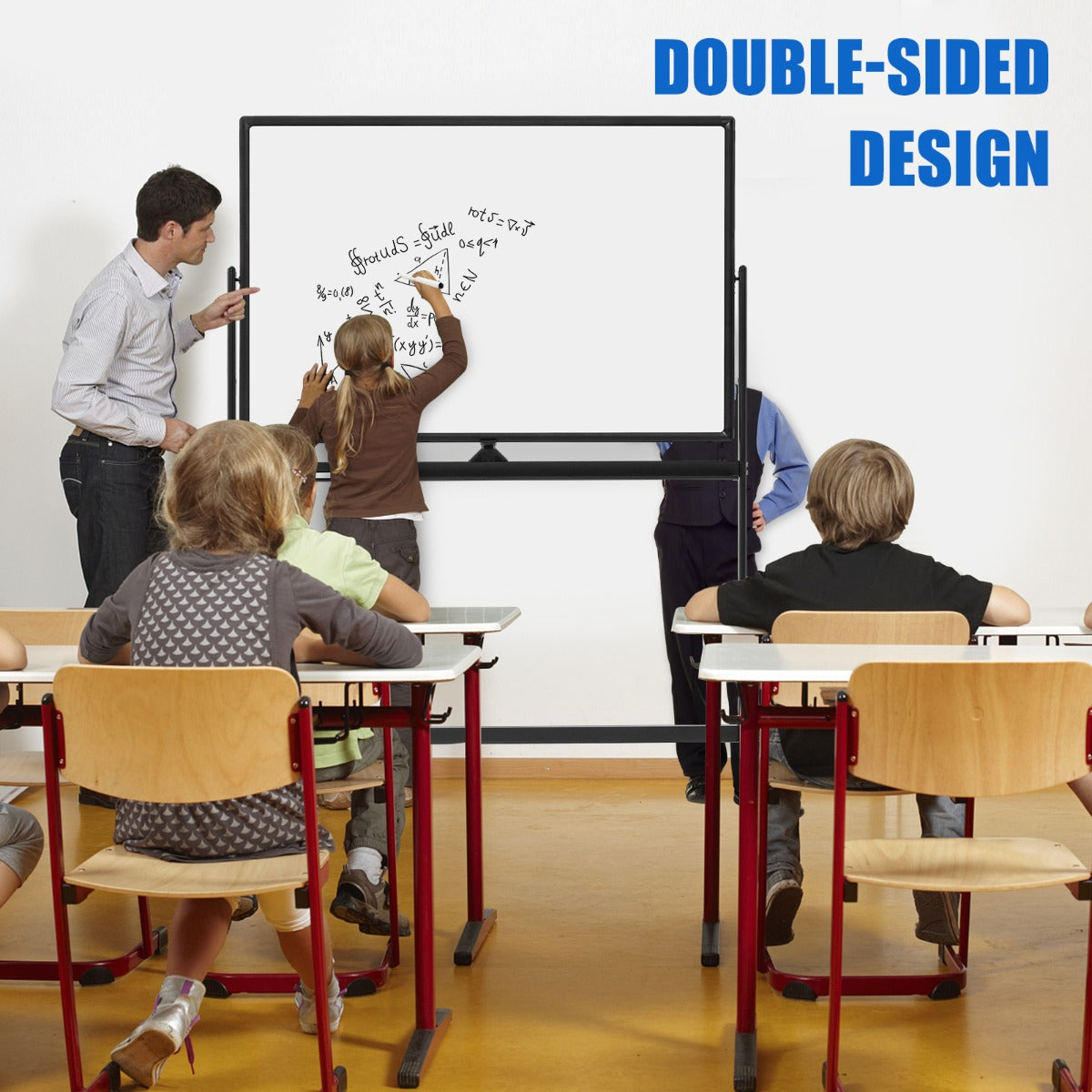 LIVSK Verstelbaar Dubbelzijdig Magnetisch Whiteboard - Hoogte 145-173 cm - 360° Draaibaar - Robuust Aluminium - Zwart + Wit