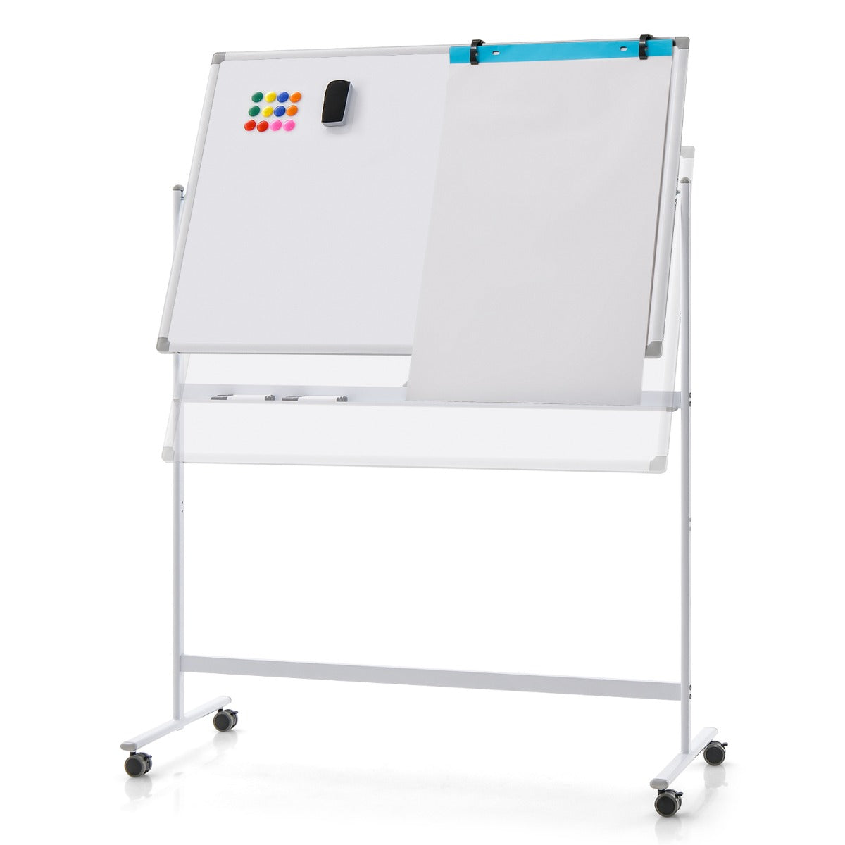 LIVSK Dubbelzijdig Magnetisch Whiteboard - Verstelbaar van 145-173 cm - Robuust Aluminium - 4 Wielen - Inclusief Accessoires - Wit