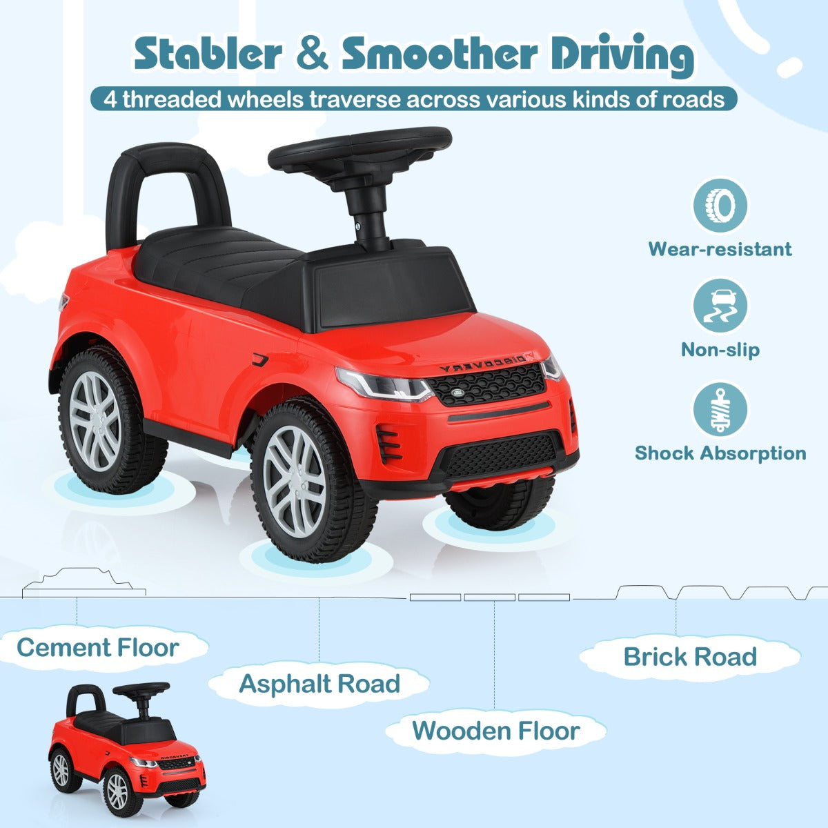 LIVSK Loopauto met Opbergruimte - Realistische Toeter en Geluiden - Stabiel 4-Wielontwerp - Max. 25 kg - Rood