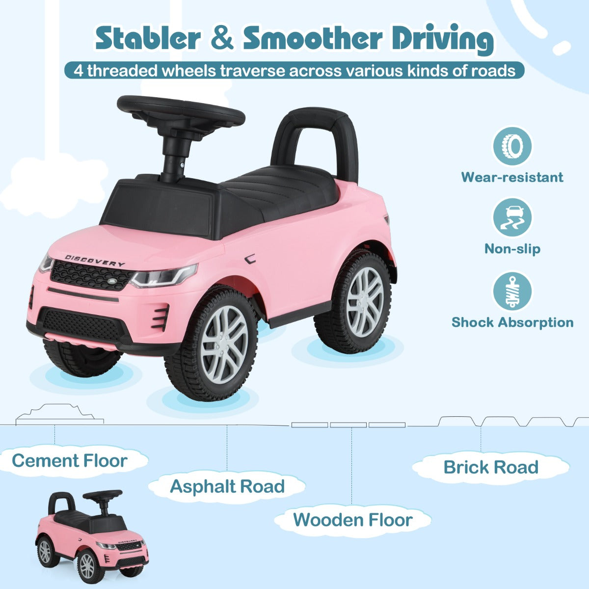LIVSK Loopauto voor Kinderen - Veilig en Stabiel met Claxon en Motorgeluiden - Opbergruimte onder Zitting - Tot 25 kg - Roze