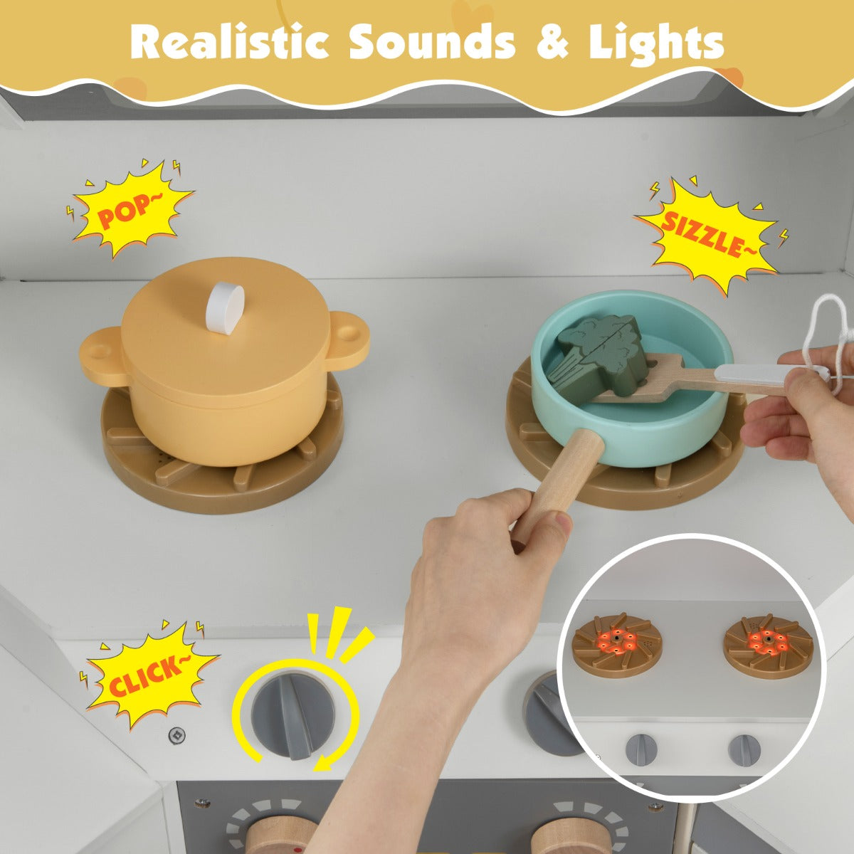 Livsk costway een hoekkeuken met licht en geluidseffecten een interactieve houten keuken grijs 5