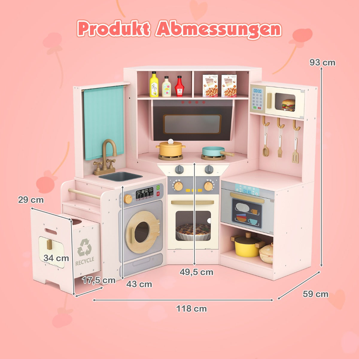 Livsk costway een hoekkeuken met licht en geluidseffecten een interactieve houten keuken roze 1 1