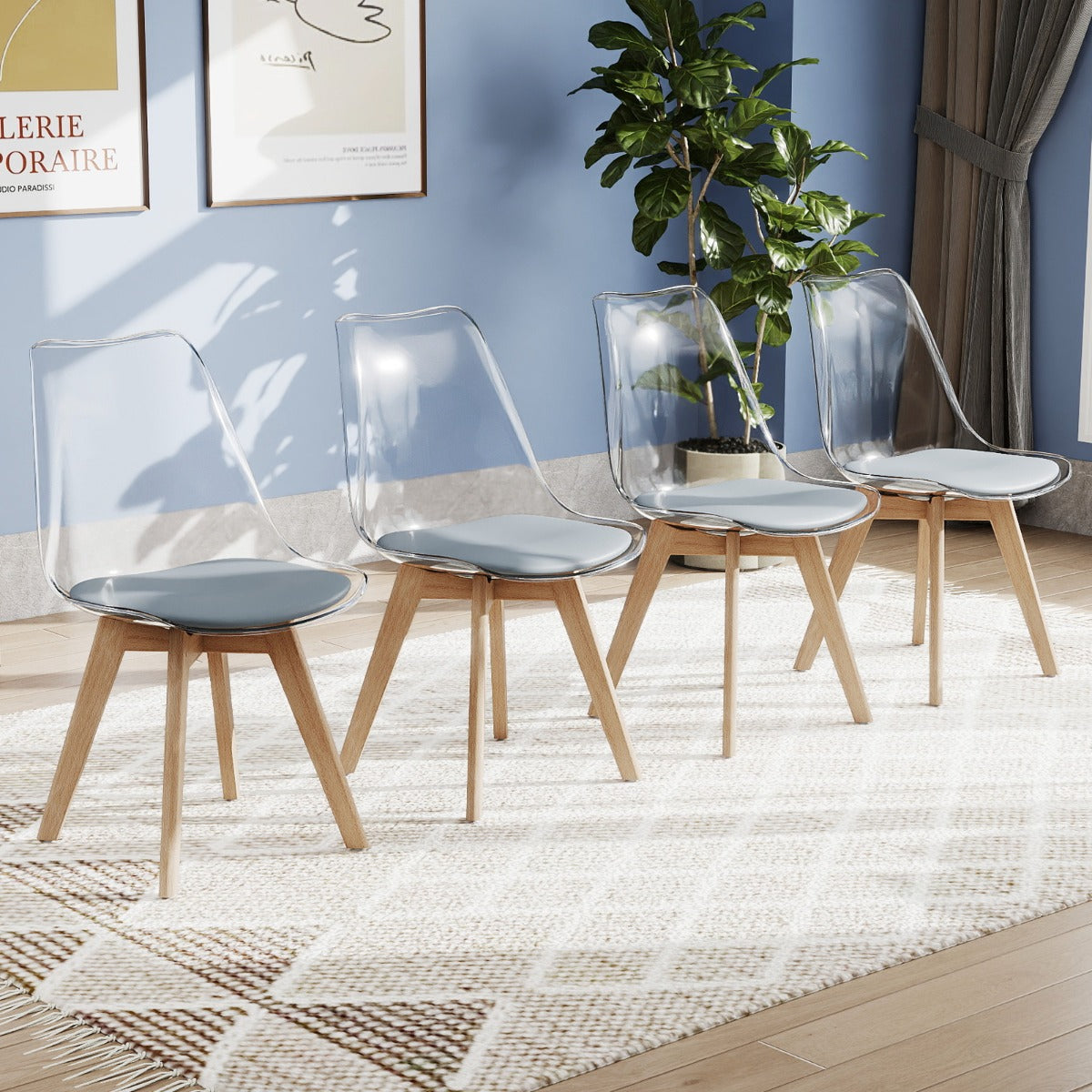 Livsk costway een set van 4 transparante eetkamerstoelen moderne ghost stoelen zonder armleuningen grijs 6