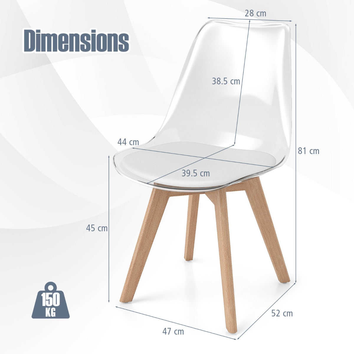 Livsk costway een set van 4 transparante eetkamerstoelen moderne ghost stoelen zonder armleuningen wit 1 1