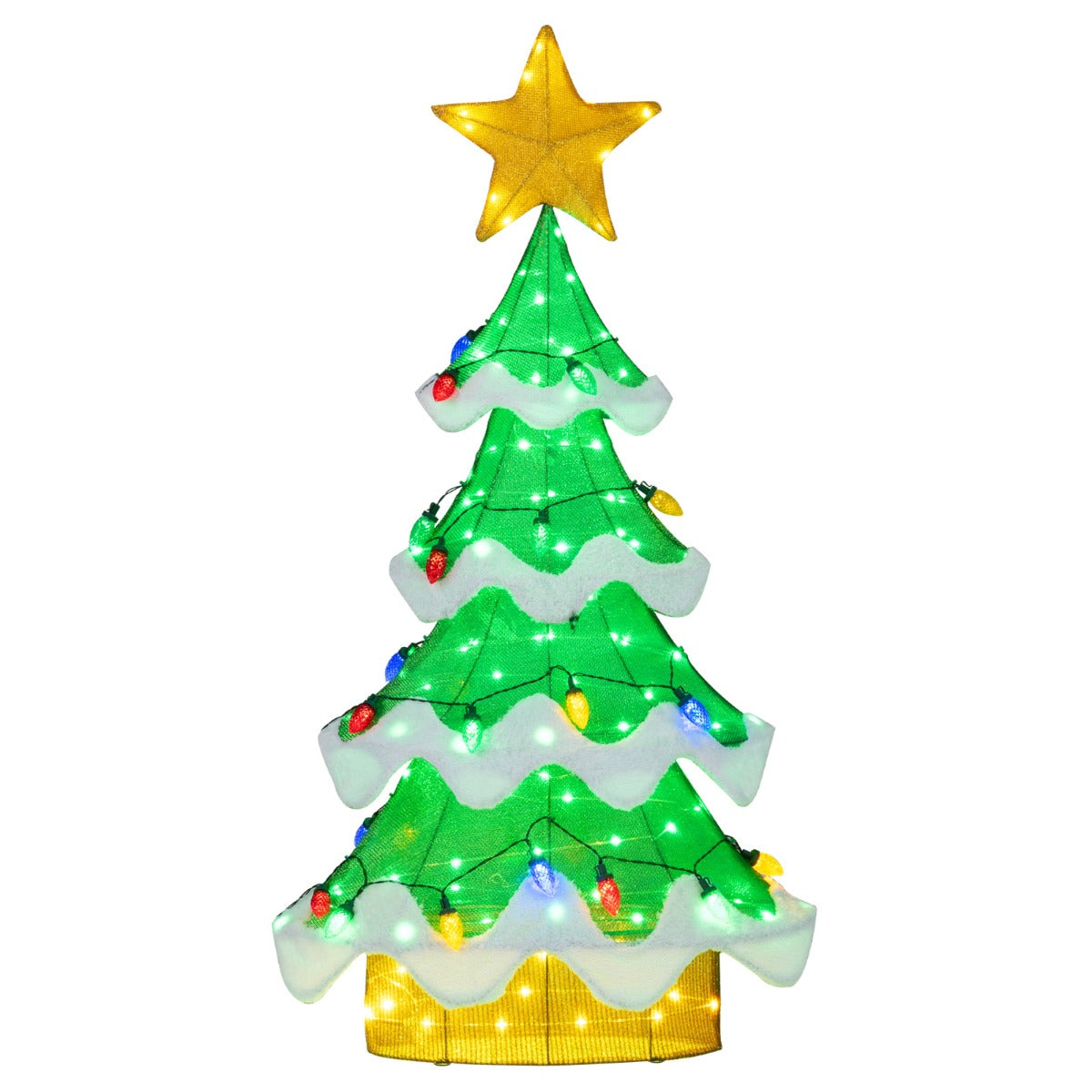 Livsk costway een verlichte kerstboom van 130 cm met 34 gekleurde lampjes waaronder warmgroene en gele ledlampjes