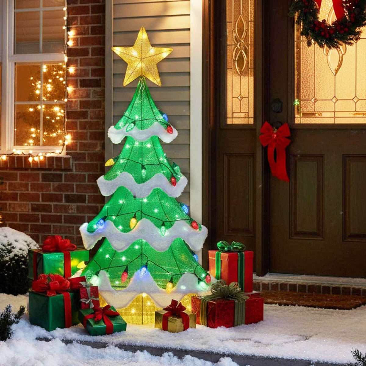 Livsk costway een verlichte kerstboom van 130 cm met 34 gekleurde lampjes waaronder warmgroene en gele ledlampjes 6