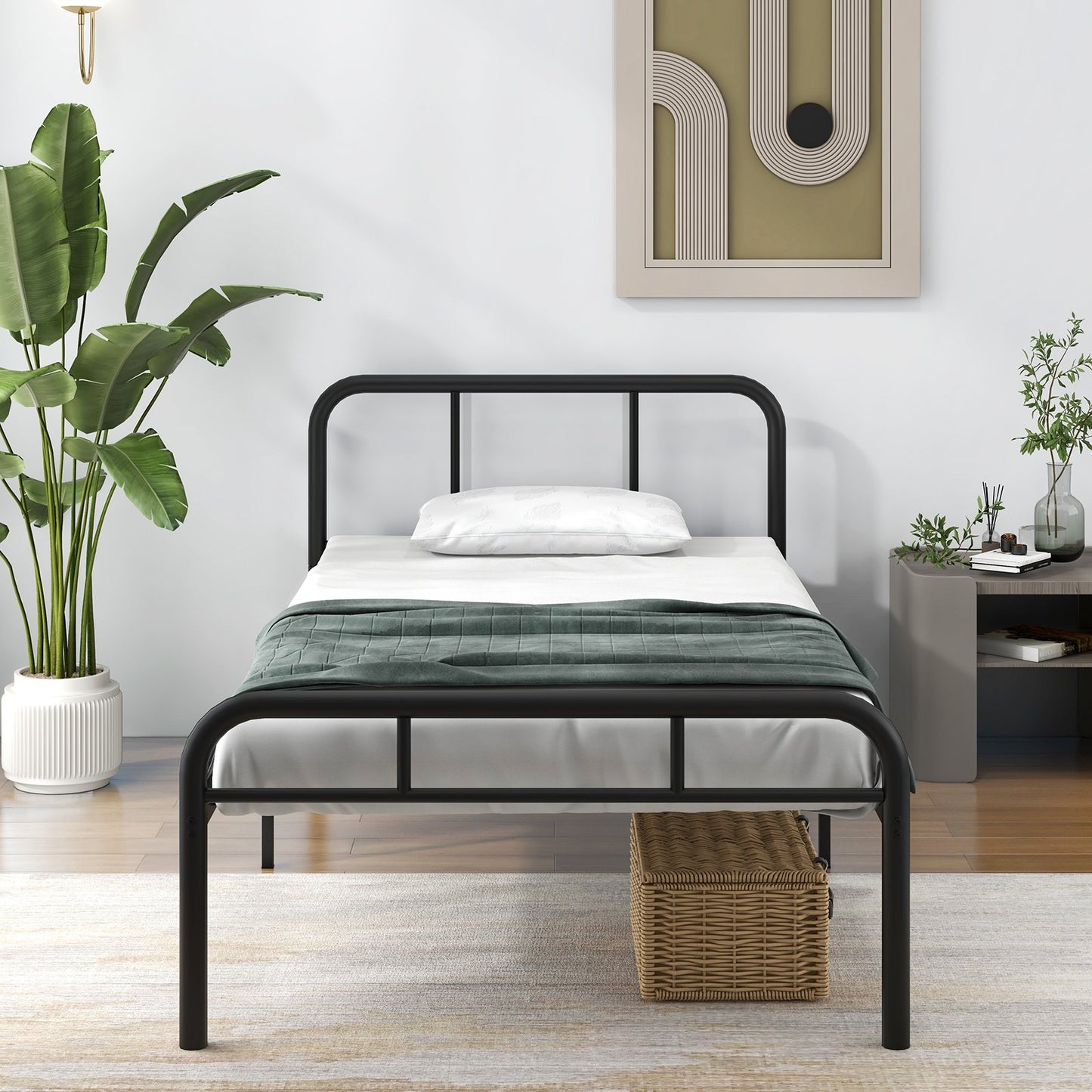 LIVSK Metalen Platformbed - Voeteneinde - Geventileerd Lattenbodem - Ondersteuning tot 220 kg - Eenvoudige Montage - Zwart