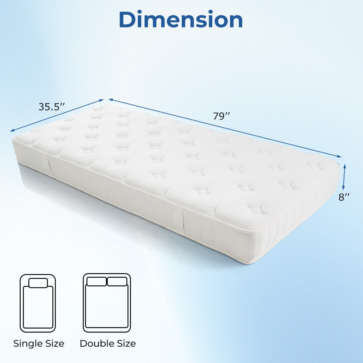 Livsk costway eenpersoonsmatras 20 cm schuim hybride matras 90 x 200 cm 1 1