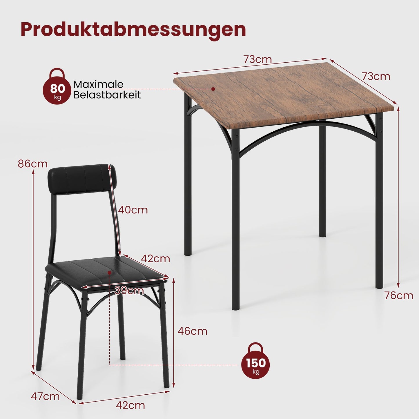 LIVSK 3-delige Eethoekset - Ruimtebesparend met Gevoerde Stoelen - Stevig Metalen Frame - Onderhoudsvriendelijk - Zwart + Rustiek