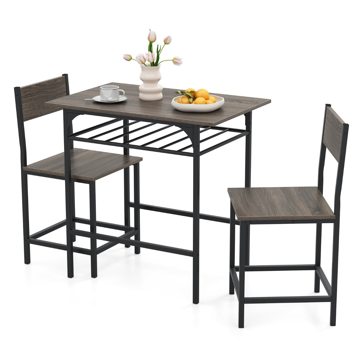 LIVSK 3-delige Eetset - Tafel 80 x 52,5 x 77 cm en 2 Stoelen - Waterbestendig - Ingebouwd Opbergrek - Grijs