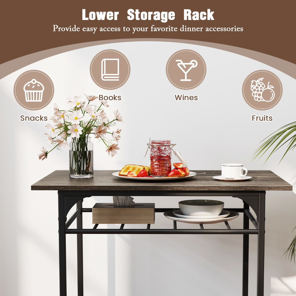 LIVSK 3-delige Eetset - Tafel 80 x 52,5 x 77 cm en 2 Stoelen - Waterbestendig - Ingebouwd Opbergrek - Grijs