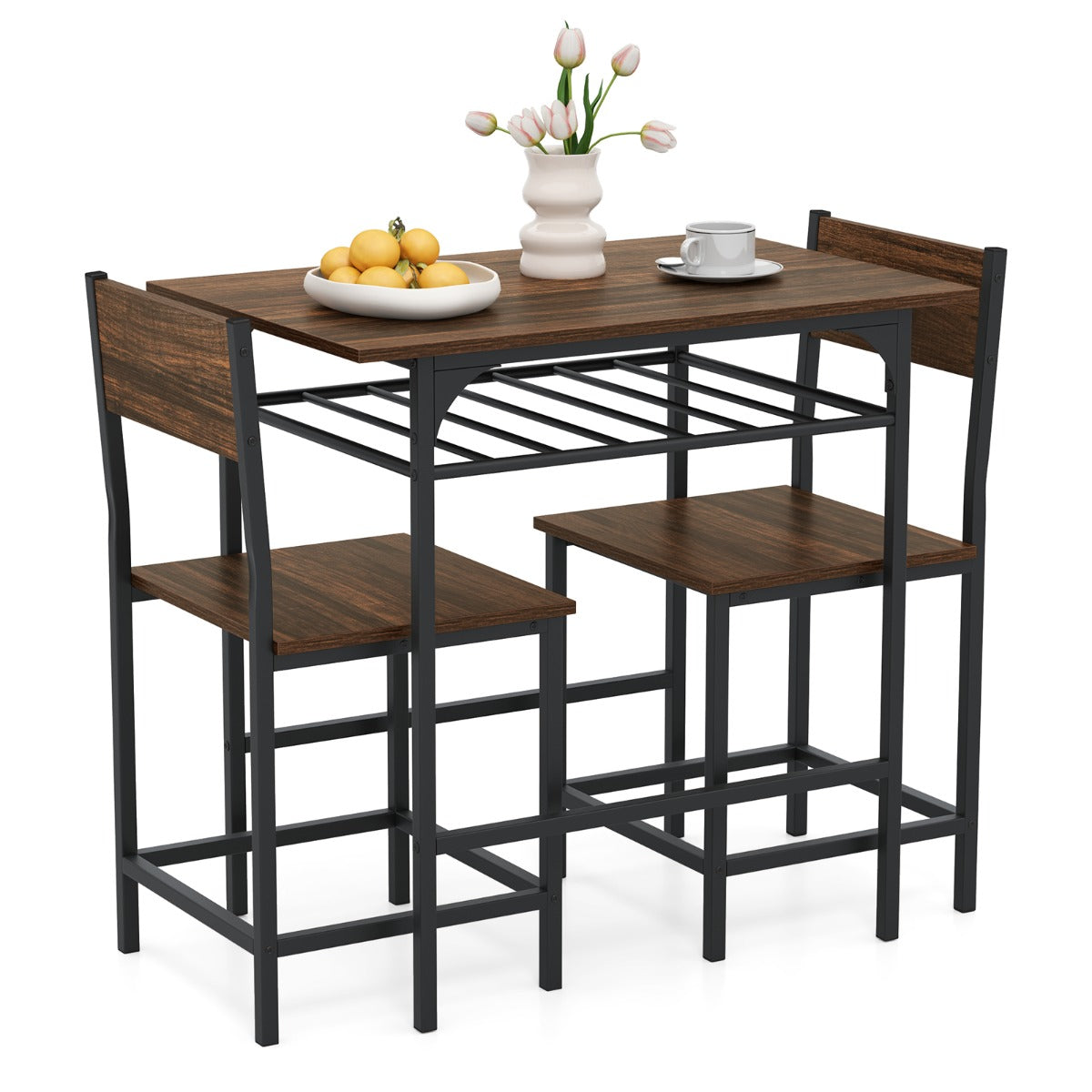 LIVSK 3-delige Eetset - Tafel 80 x 52,5 x 77 cm en 2 Stoelen - Waterbestendig en Ruimtebesparend - Bruin
