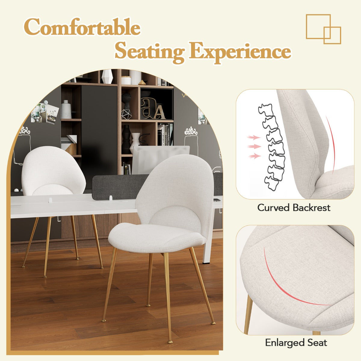 LIVSK Ergonomische Eetkamerstoelen - Comfortabele Rugleuning - Schuimgevulde Zitting - Stabiel Metalen Frame - 62 x 56 x 88 cm -