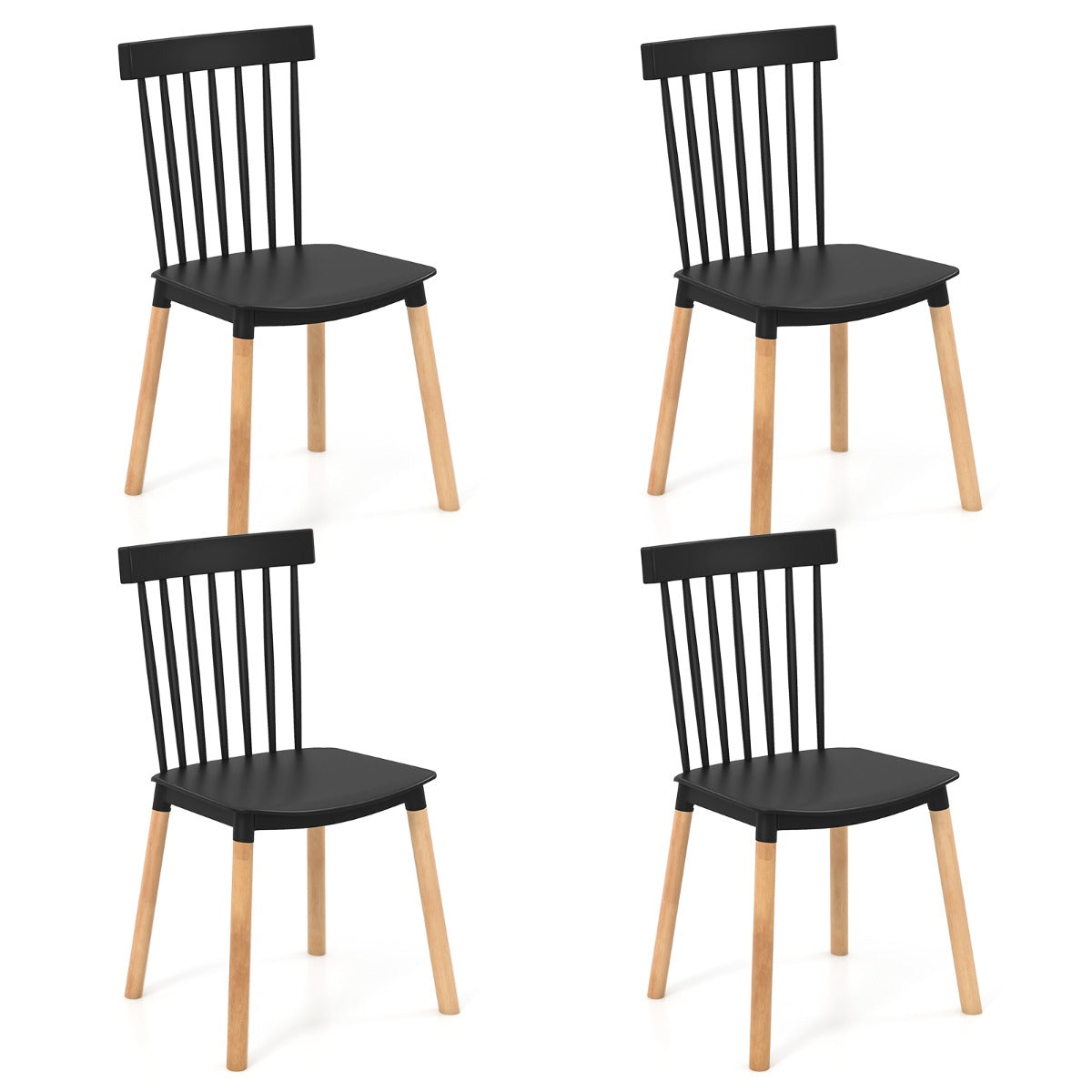 LIVSK Windsor Eetkamerstoelen Set van 4 - Beukenhouten Poten - Ergonomisch - Antislip - Tot 150 kg - Zwart