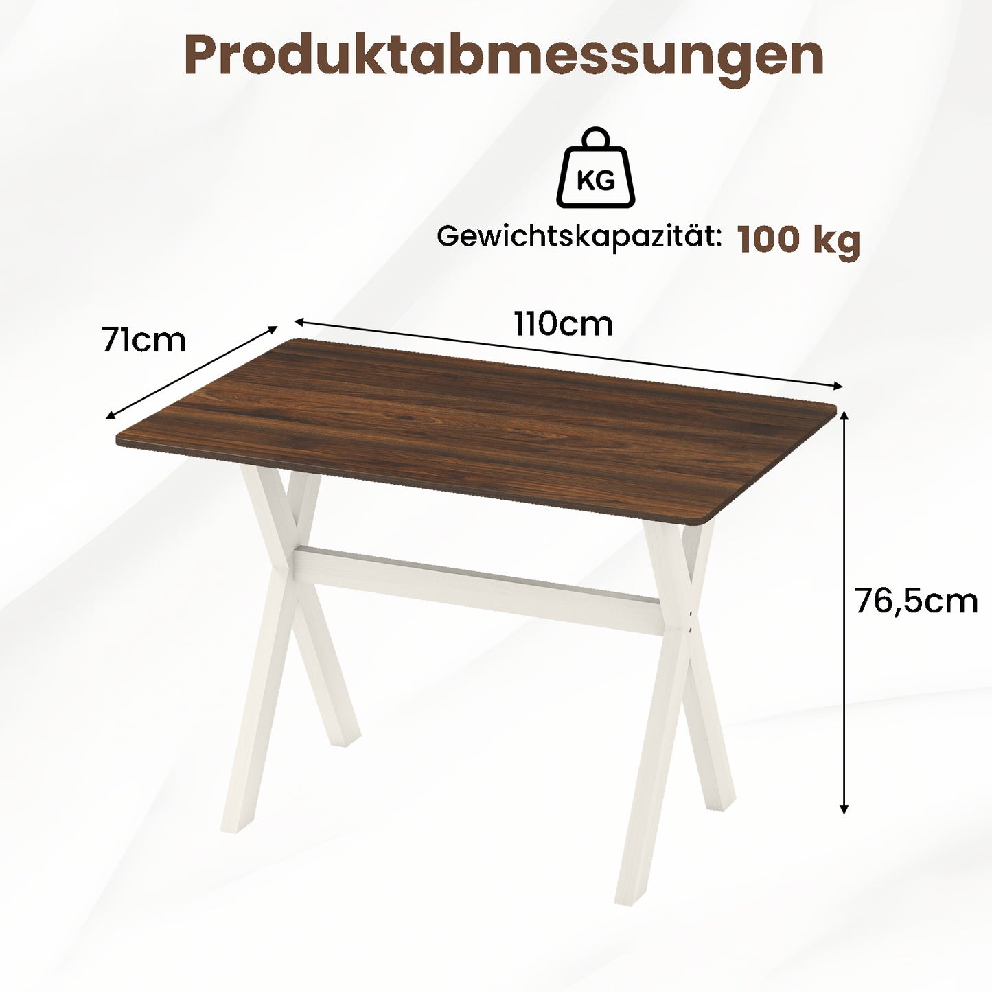 LIVSK Eettafel - X-vormig Frame - 110 x 71 cm - Duurzaam Rubberhout - Elegant Houtnerf - Tot 100 kg - Notenhout