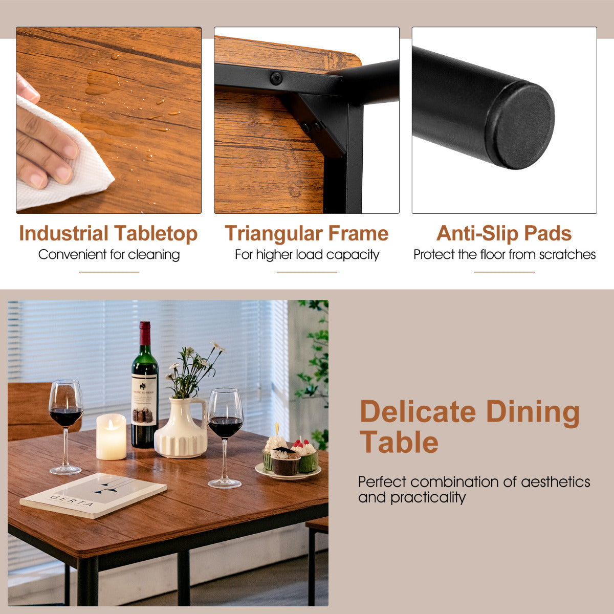 LIVSK 5-Delige Eettafelset op Counterhoogte - MDF Tafelblad - Ruimtebesparend met Opbergbaarheid - Ergonomische Krukken - Walnoot