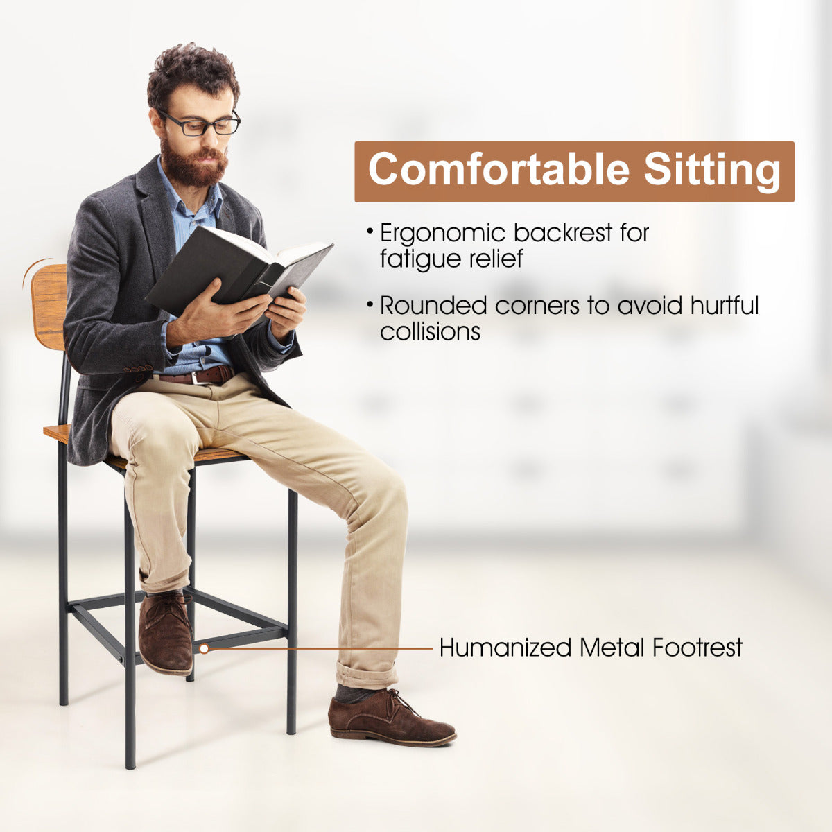 LIVSK 5-Delige Eettafelset op Counterhoogte - MDF Tafelblad - Ruimtebesparend met Opbergbaarheid - Ergonomische Krukken - Walnoot