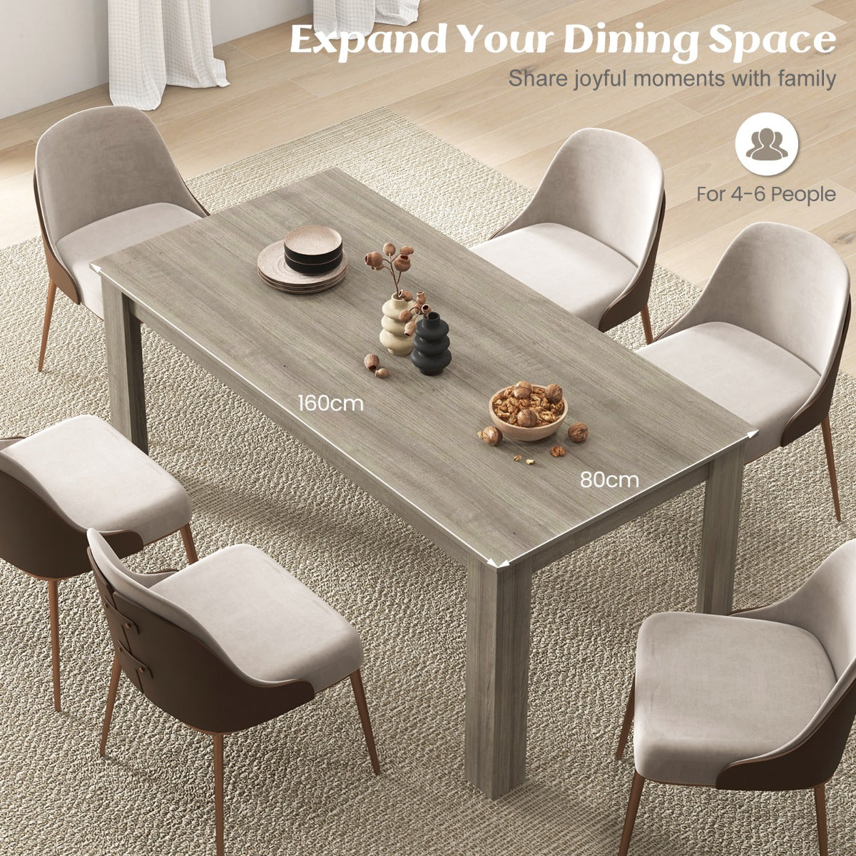 LIVSK Eettafel van Hout 160 x 80 x 77 cm - Voor 6-8 Personen - Stabiele L-vormige Poten - Multifunctioneel - Houtkleur