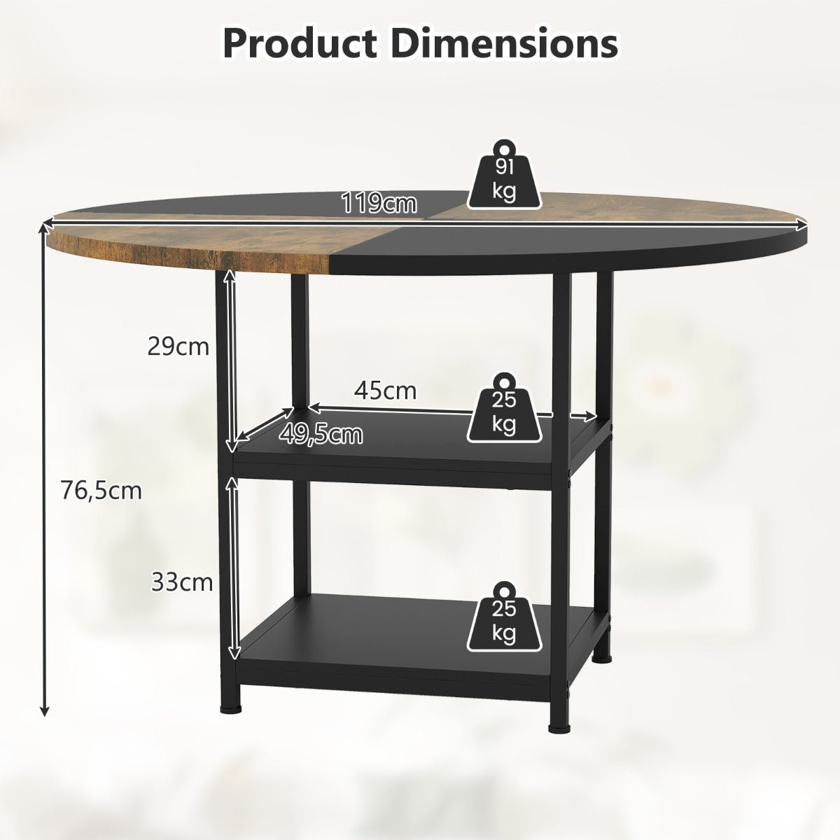 Livsk costway eettafel voor 4 6 personen ronde houten tafel diameter 119 cm grote keukentafel 1 1