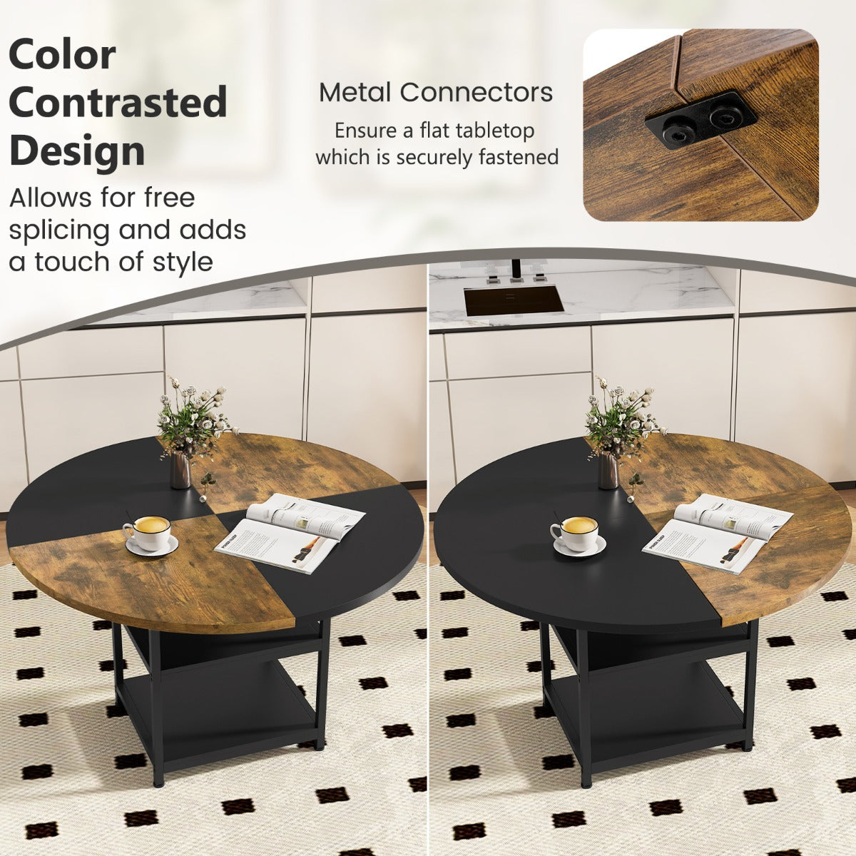 Livsk costway eettafel voor 4 6 personen ronde houten tafel diameter 119 cm grote keukentafel 2
