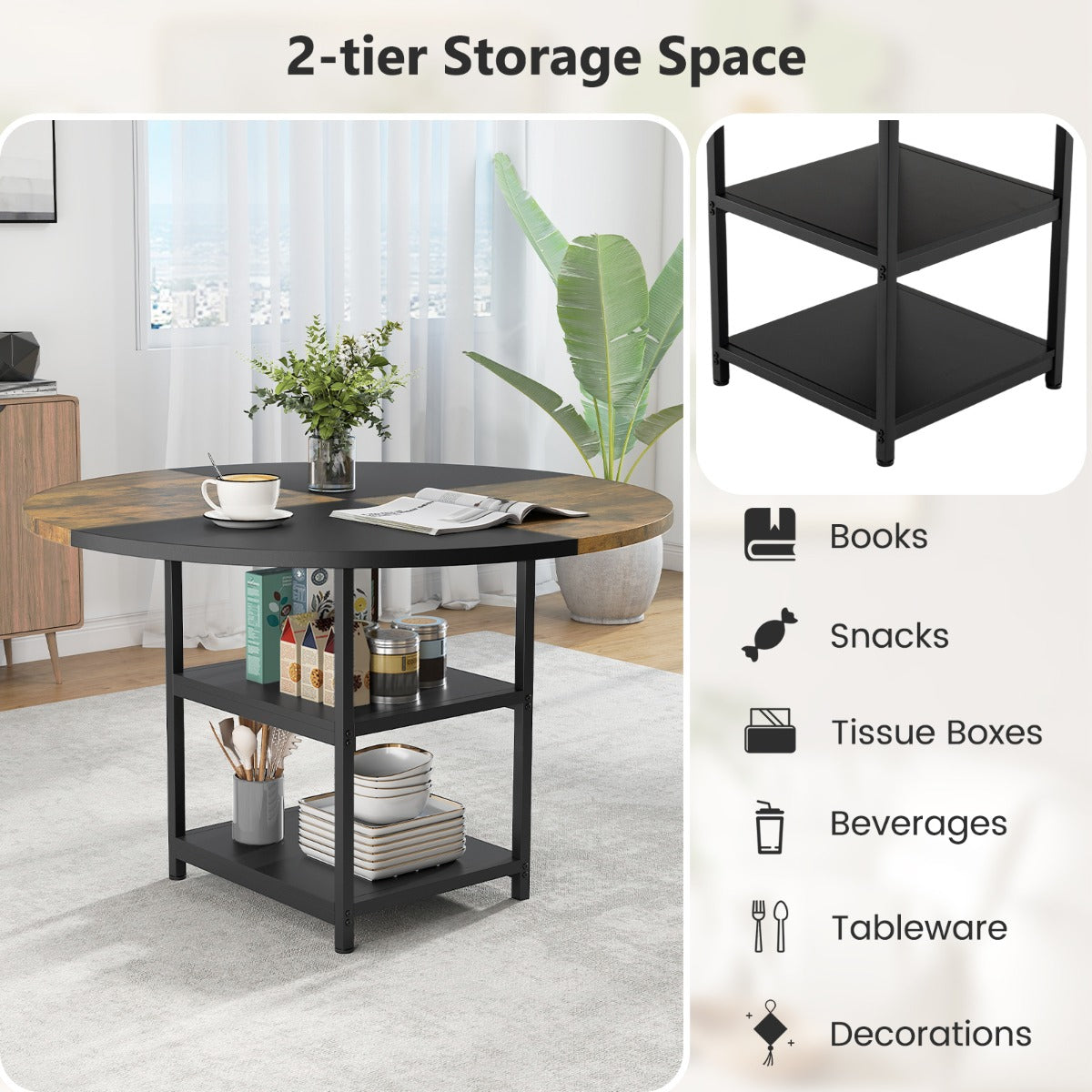 Livsk costway eettafel voor 4 6 personen ronde houten tafel diameter 119 cm grote keukentafel 4