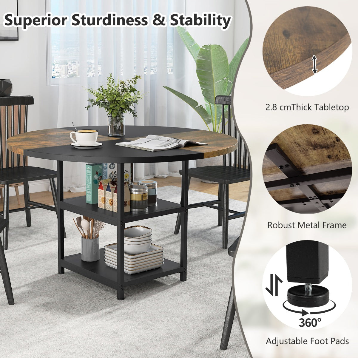 Livsk costway eettafel voor 4 6 personen ronde houten tafel diameter 119 cm grote keukentafel 5